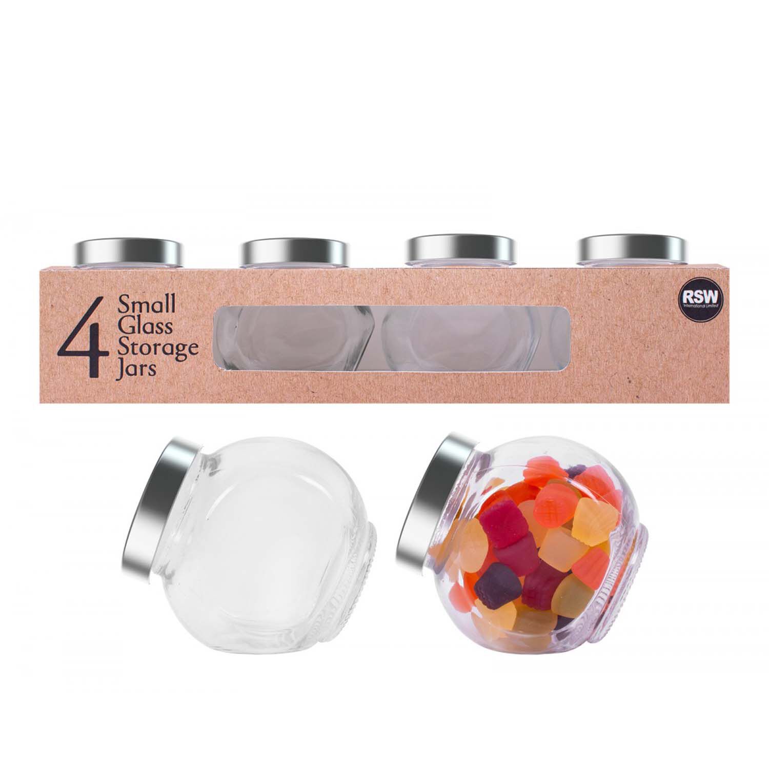 4 Small Glass Storage Jars