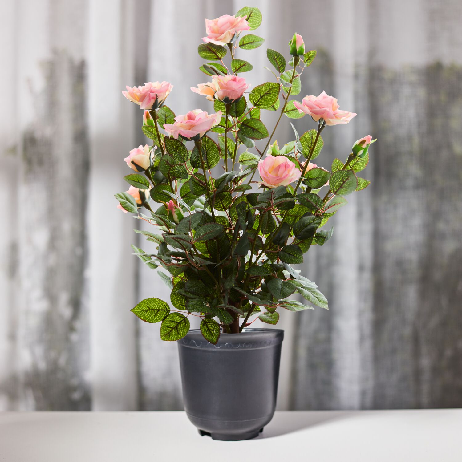 60cm Artificial Pink Rose Bush