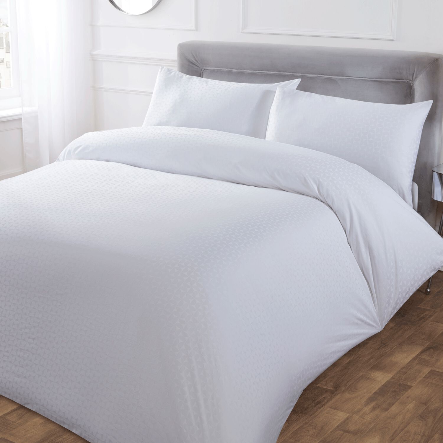 DOUBLE DUVET COVER Geo Circles Jacquard White