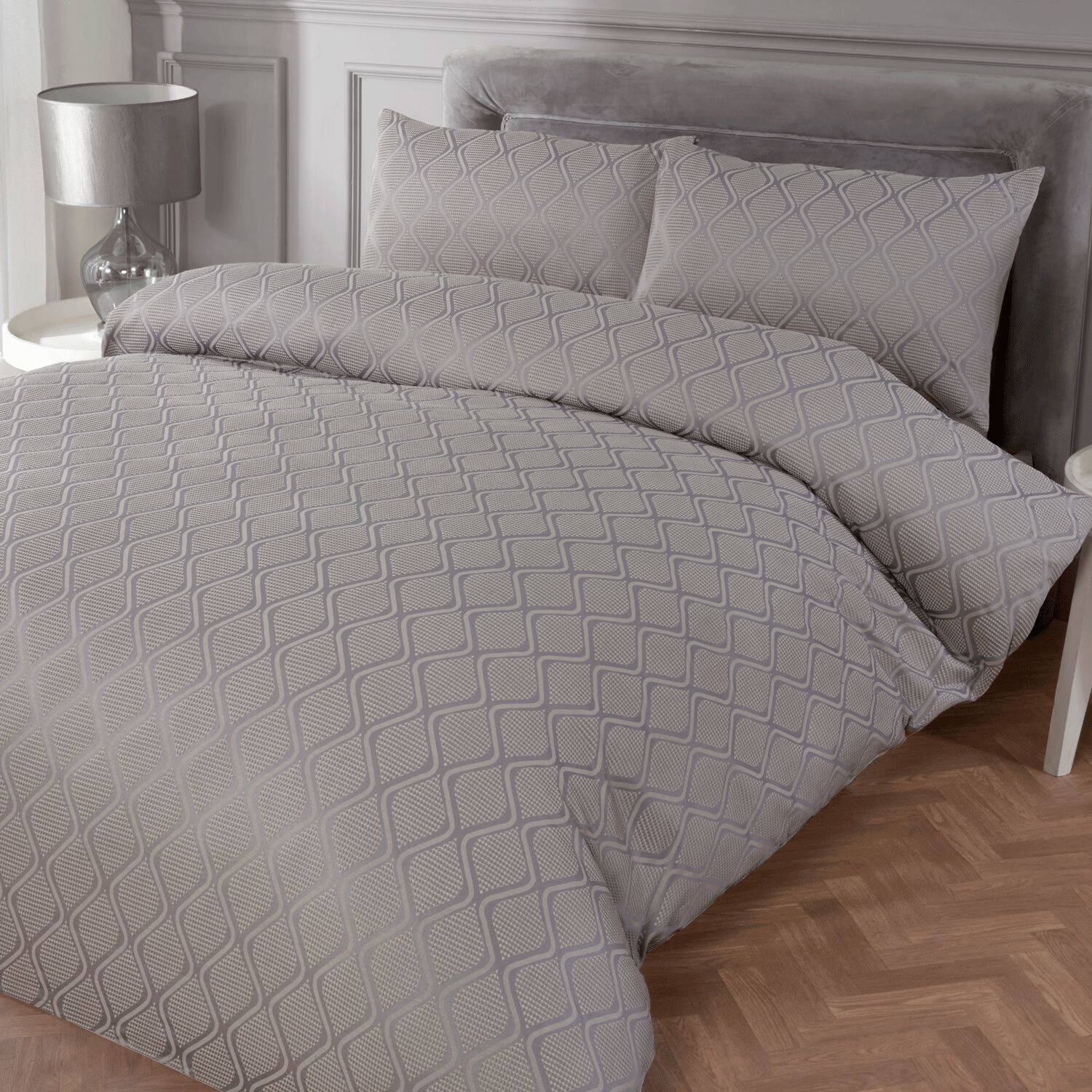 SUPER KING DUVET COVER Trellis Waffle Jacquard Silver