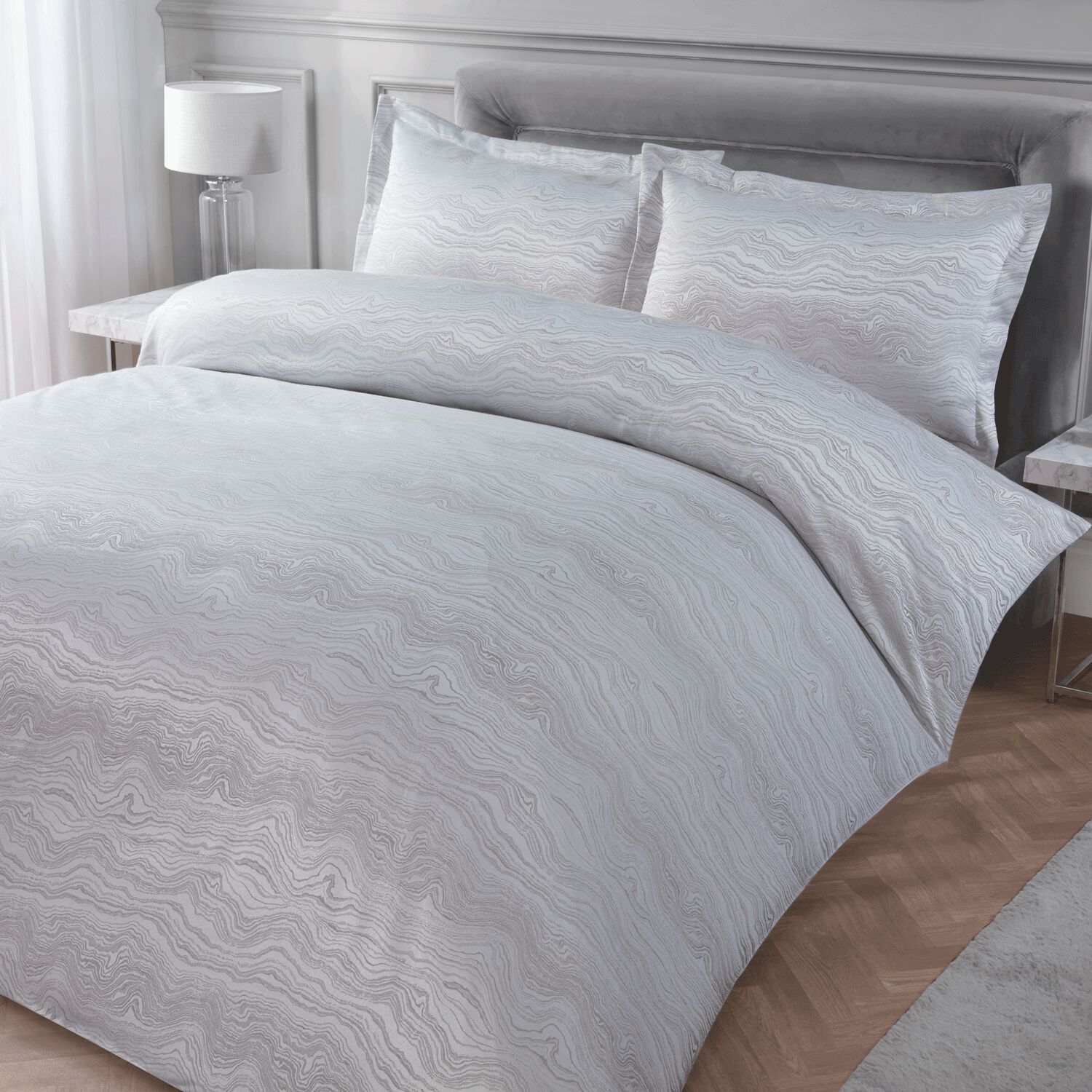 SINGLE DUVET COVER Waves Jacquard Silver