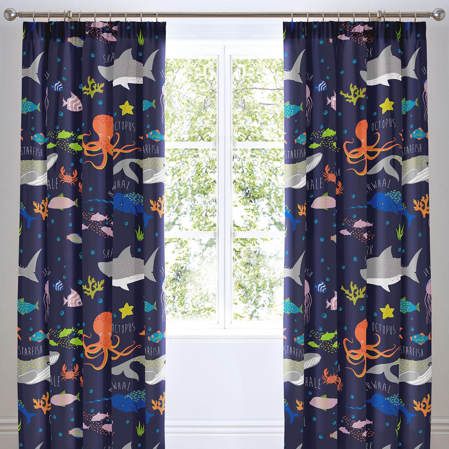 Bedlam Glow In The Dark Sea Life 66 x 72in Curtain