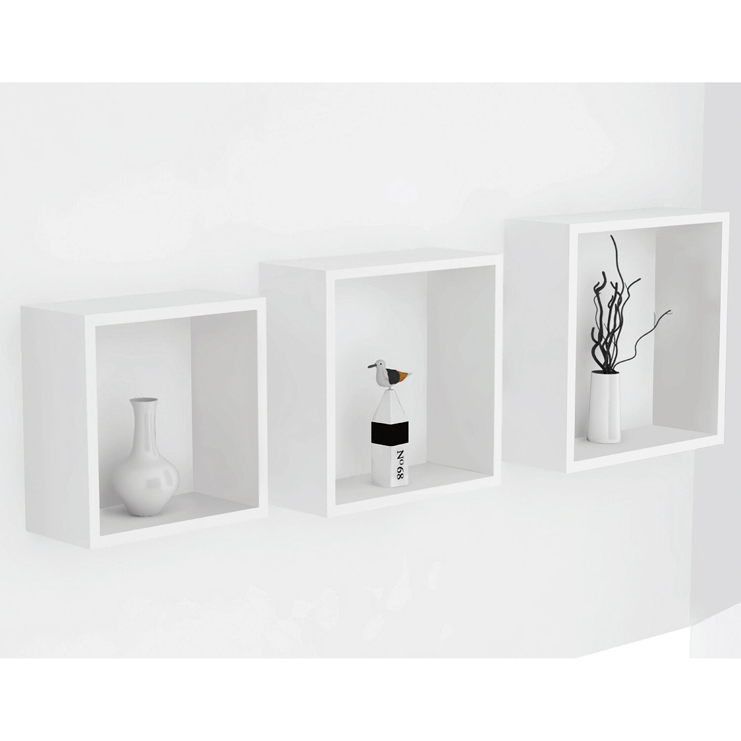Bergen White 3 Set Cube Floating Wall Shelf Set