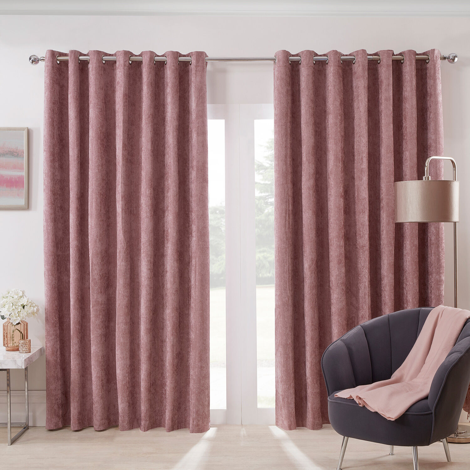 BLACKOUT & THERMAL HERRINGBONE BLUSH 66x54 Curtain