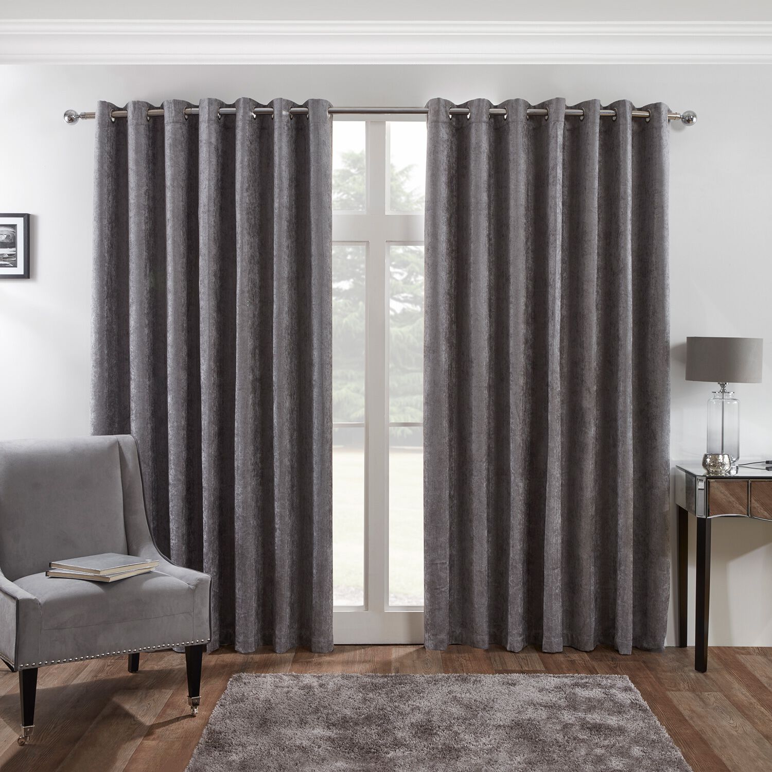 B/OUT & THERMAL H/BONE Deep Charcoal 66x72 Curtain