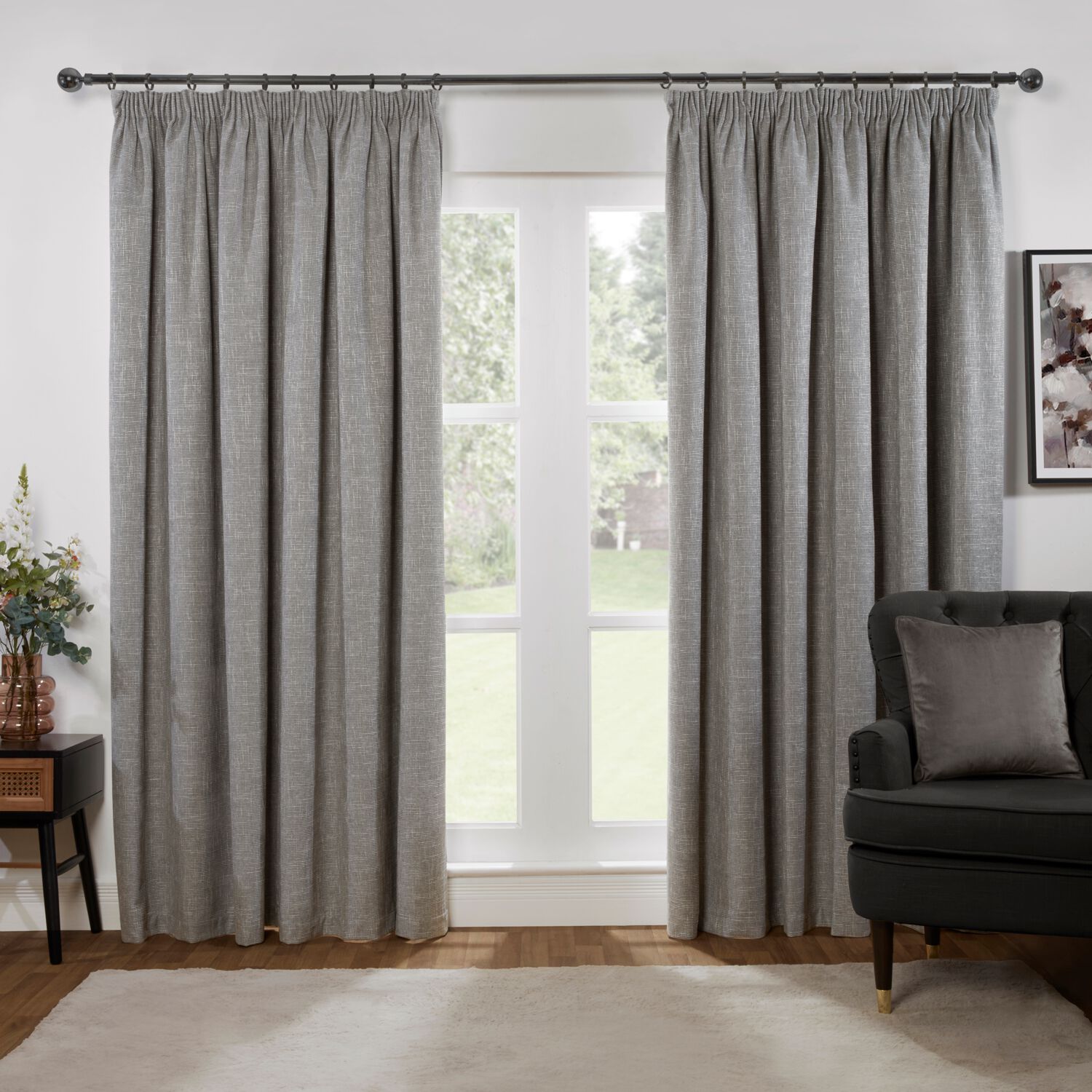 PENCIL PLEAT BLACKOUT THERMAL BASKETWEAVE GREY 66x72 Curtain