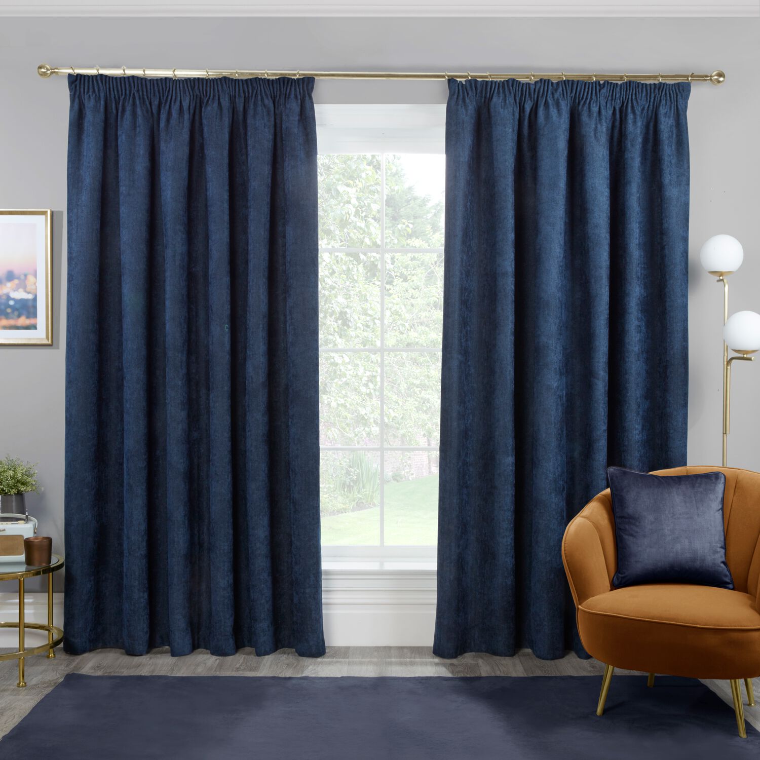 PENCIL PLEAT BLACKOUT & THERMAL HERRINGBONE NAVY 90X90 Curtain
