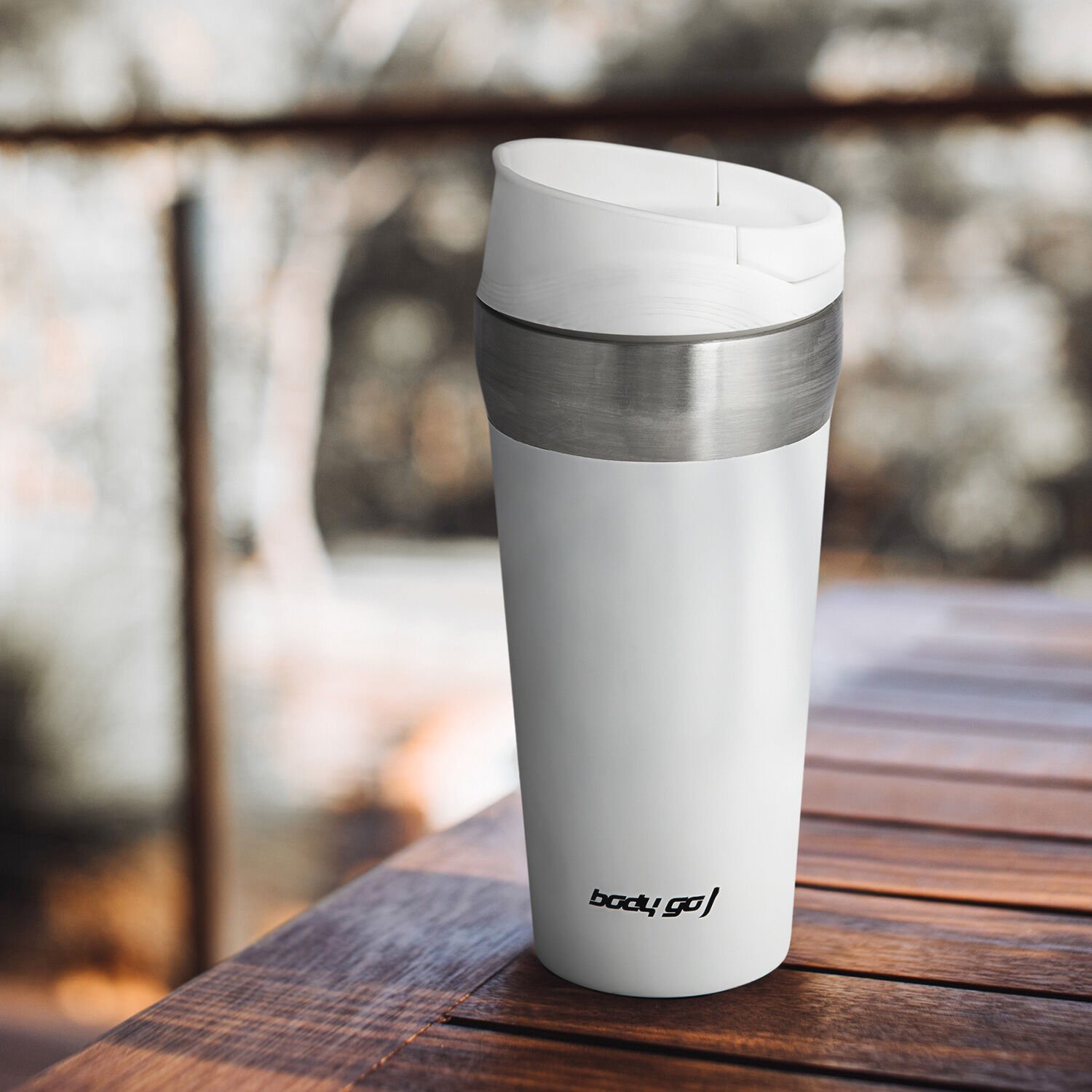 Bodygo White Travel Mug with Suction Bottom 380ml
