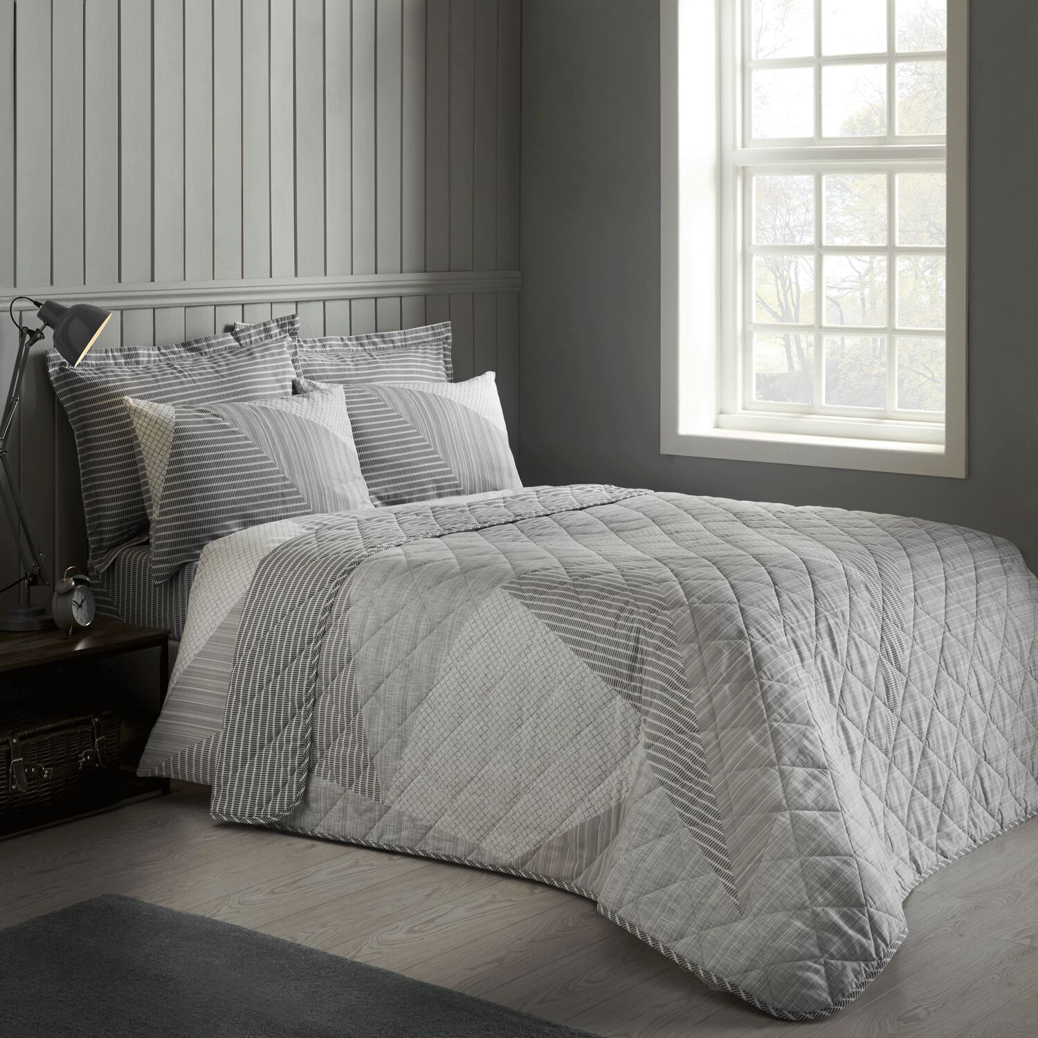 Brushed Cotton Spliced Geo Bedspread 200cm x 220cm