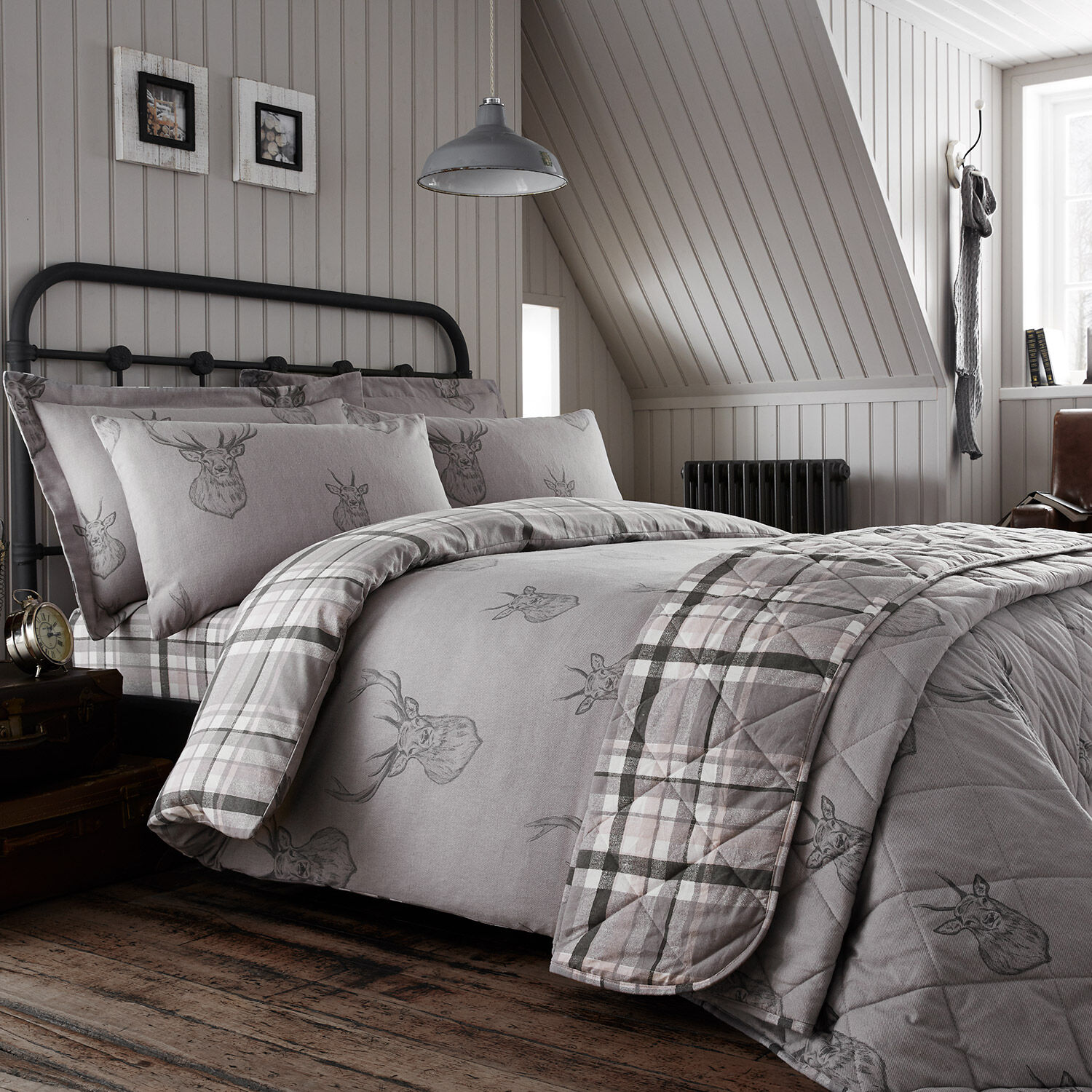 KING DUVET COVER Brushed Cotton Stag Charcoal