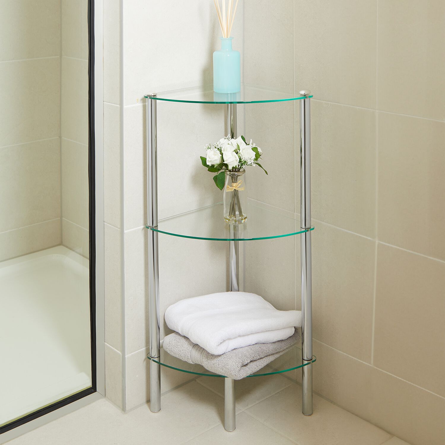 Causeway Bay 3-Tier Glass Corner Shelving Unit