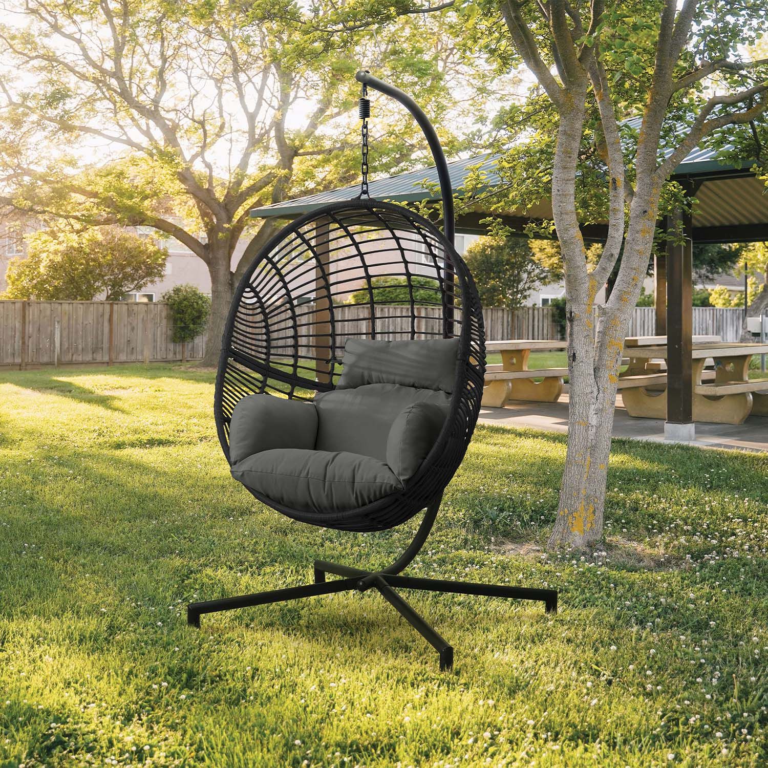 Charcoal Rattan Relaxing Swing Chair