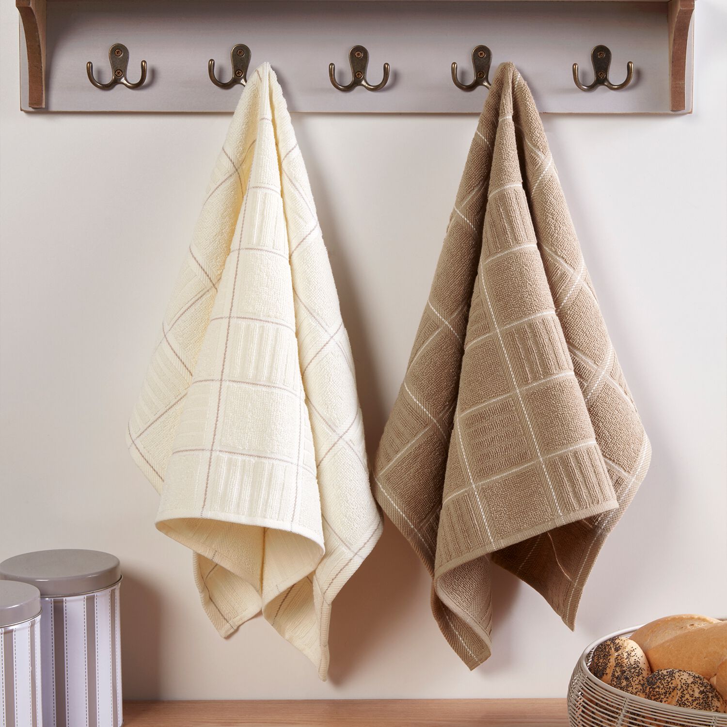 Check Kitchen Tea Towel 2 Pack - Mocha