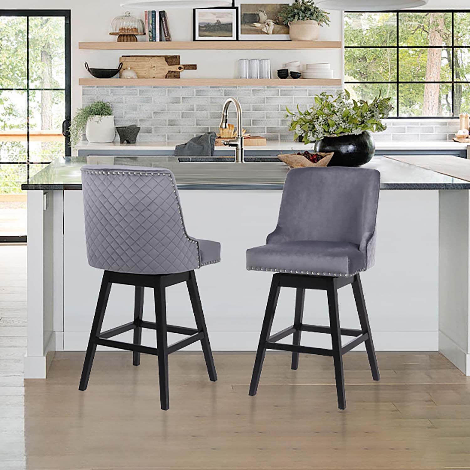 CHELSEA BARSTOOL Grey Velvet