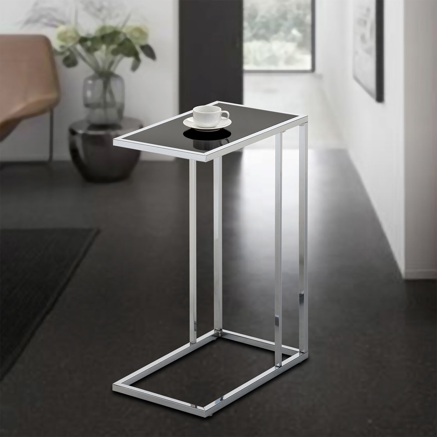 Chrome Black Glass End Table