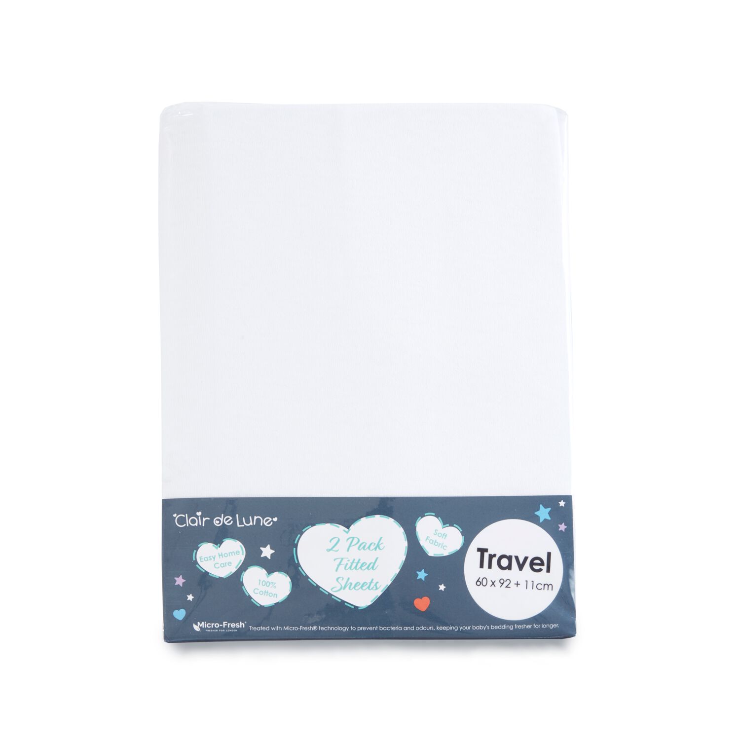 Clair De Lune Travel Cot Fitted Sheet - 2 Pack