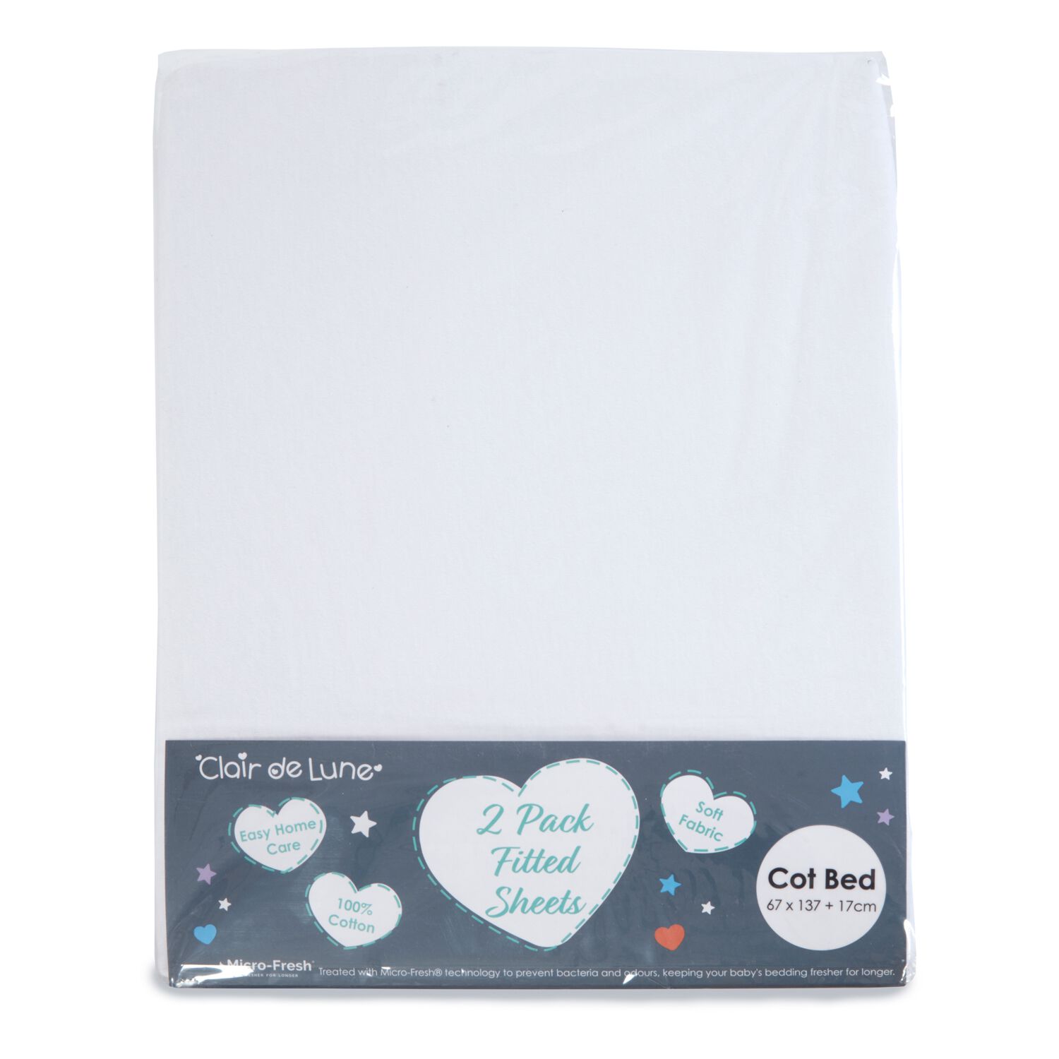 Clair De Lune White Cot Bed Fitted Sheet - 2 Pack