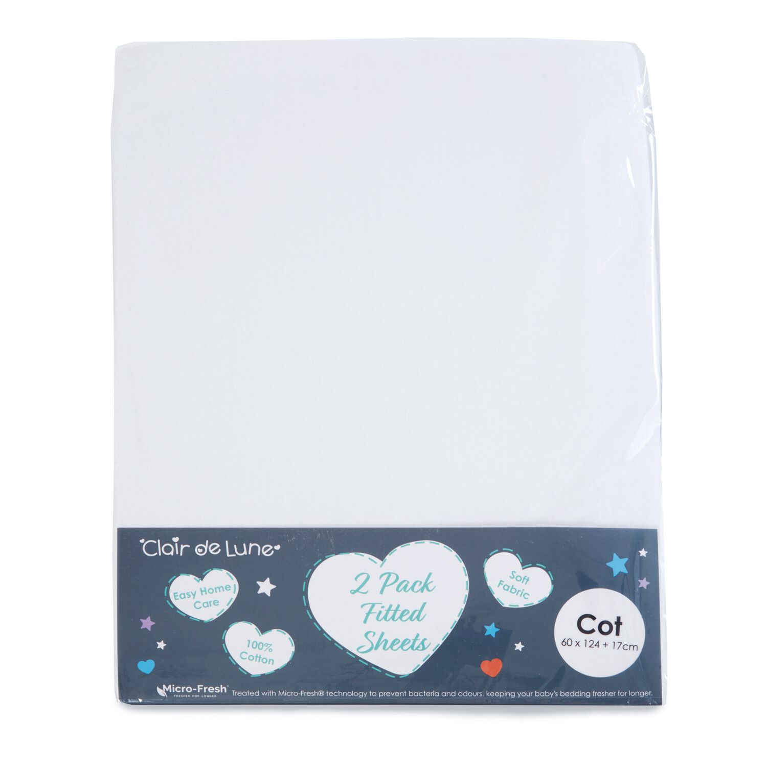 Clair De Lune White Cot Fitted Sheet - 2 Pack