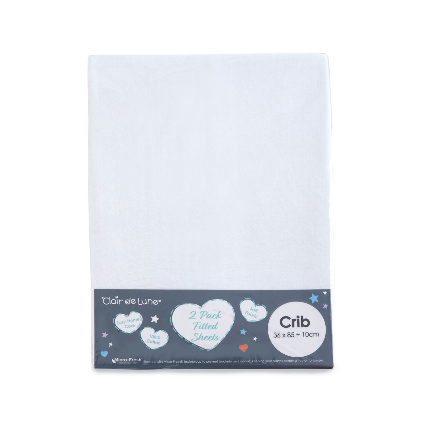 Clair De Lune White Crib Fitted Sheet - 2 Pack