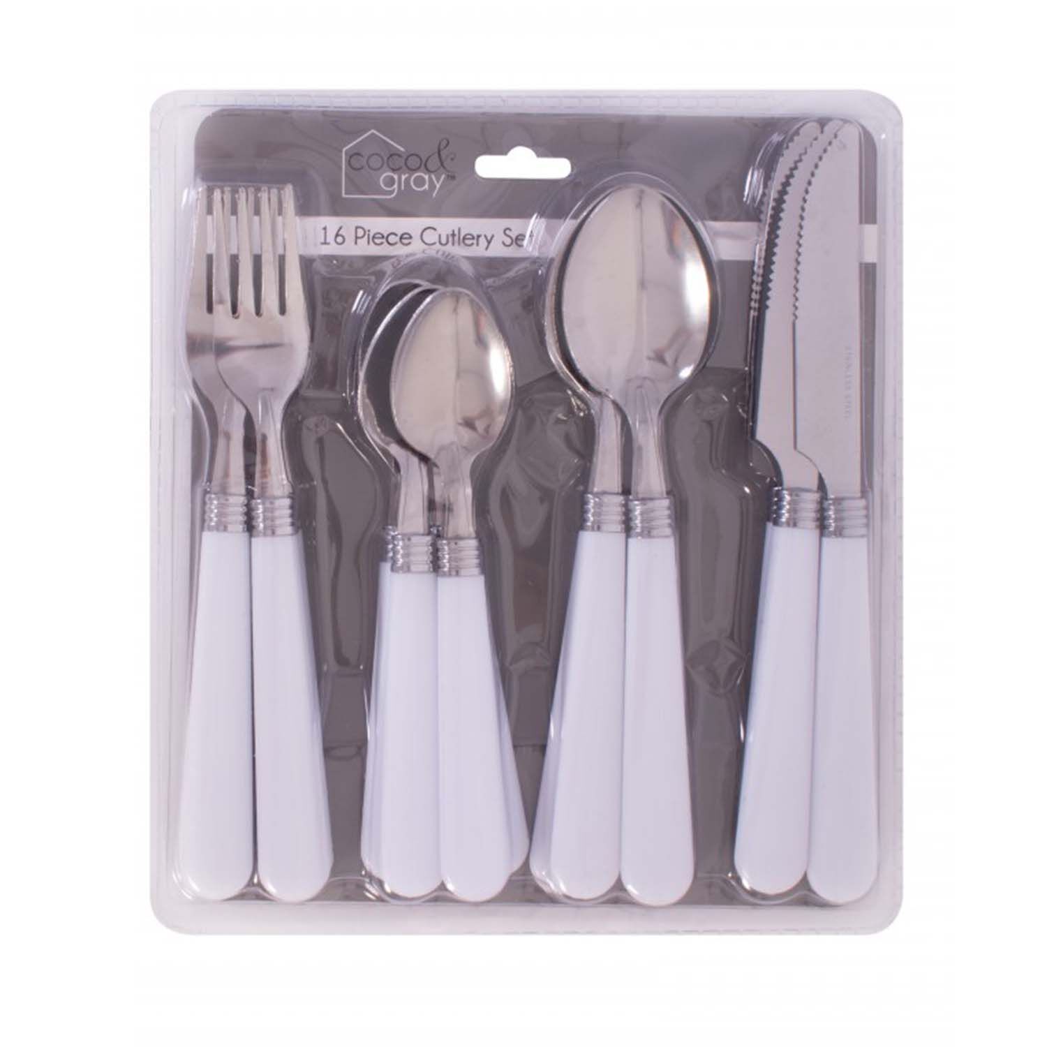 CoCo & Gray Plastic Handle Cutlery Set - 16 Piece