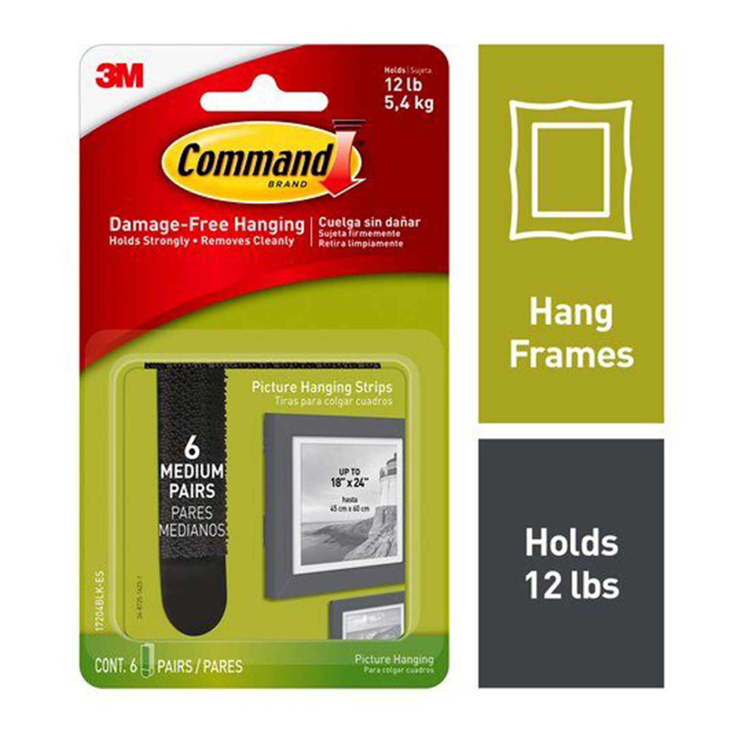 Command 6Pk Medium Picture Hanging Strips Black
