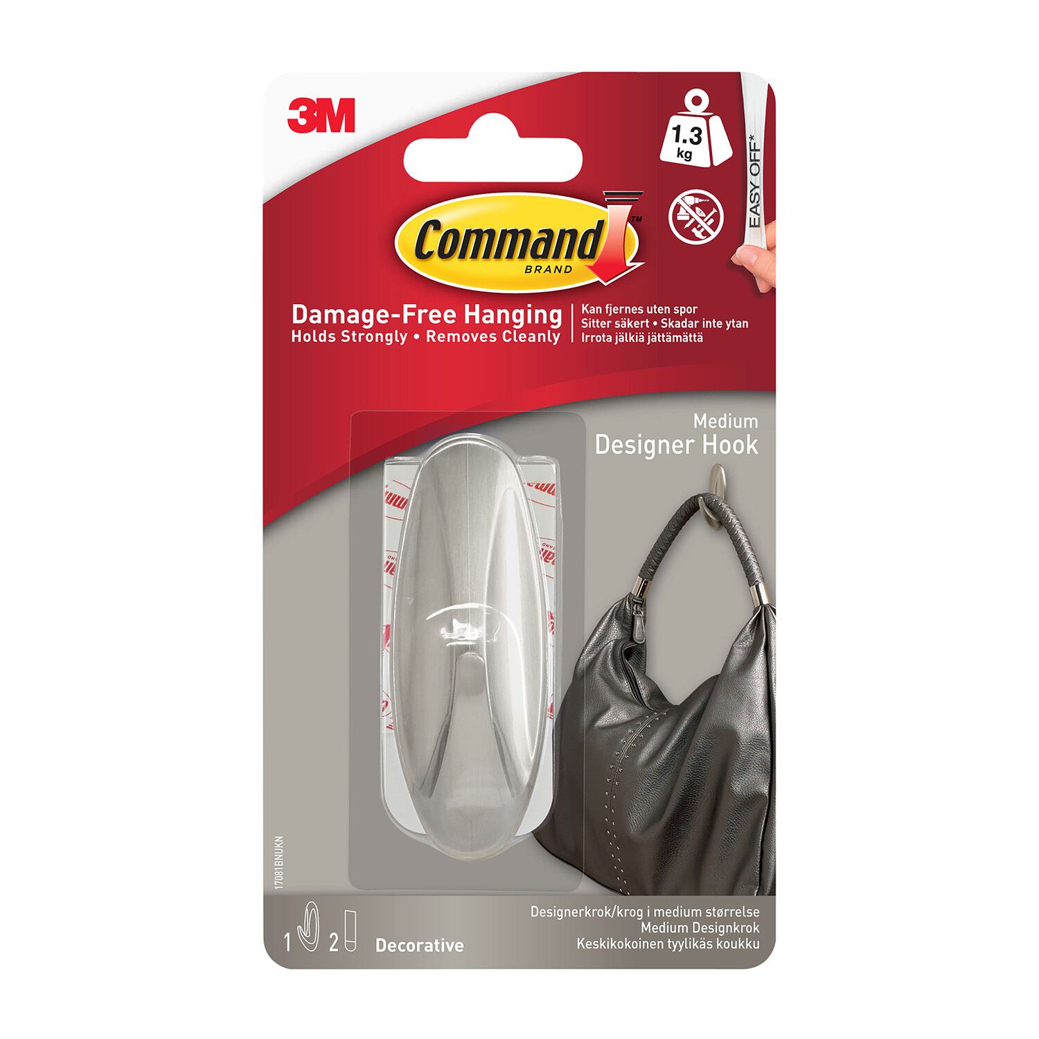Command Medium Brushed Nickel Designer Hook