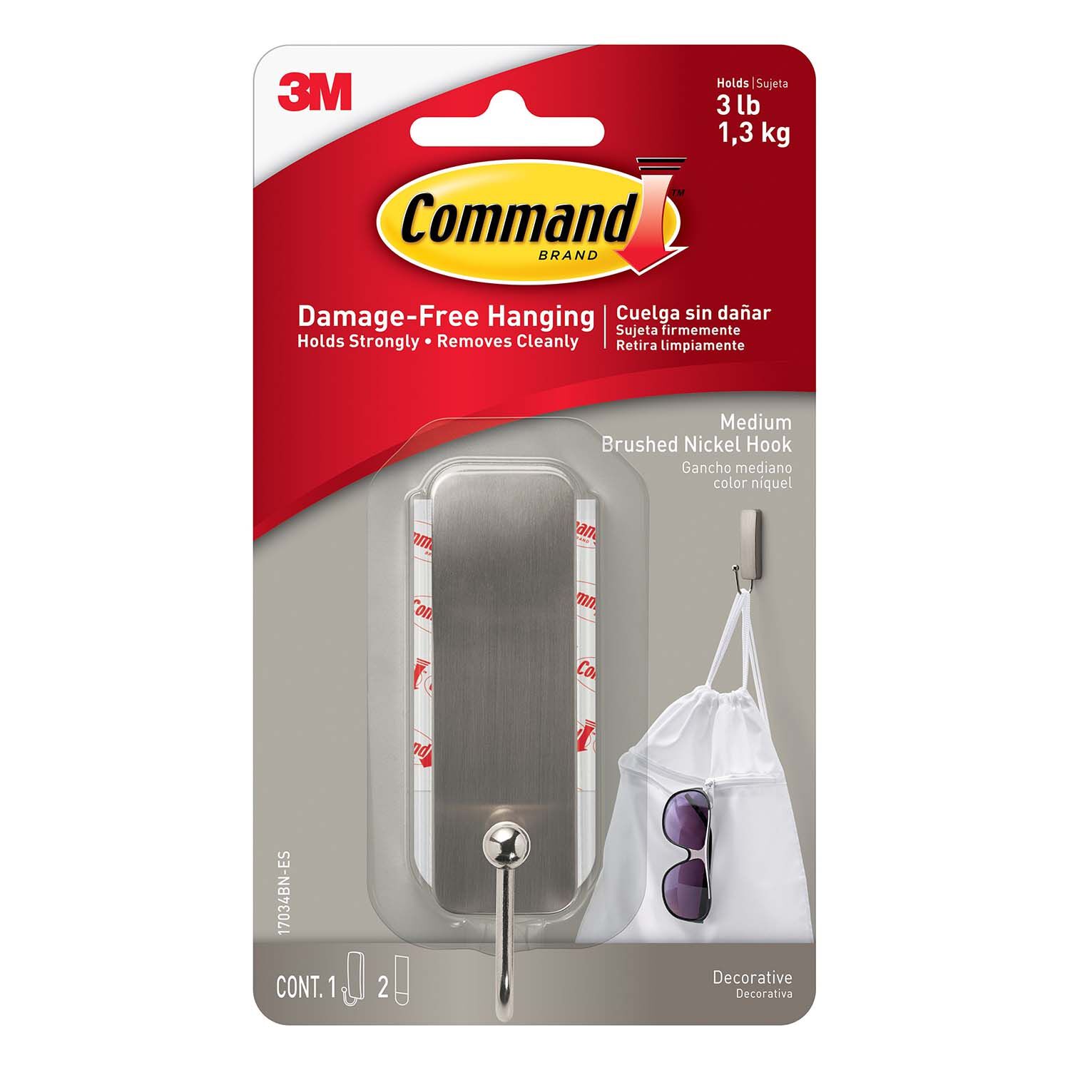Command Medium Brushed Nickel Hook
