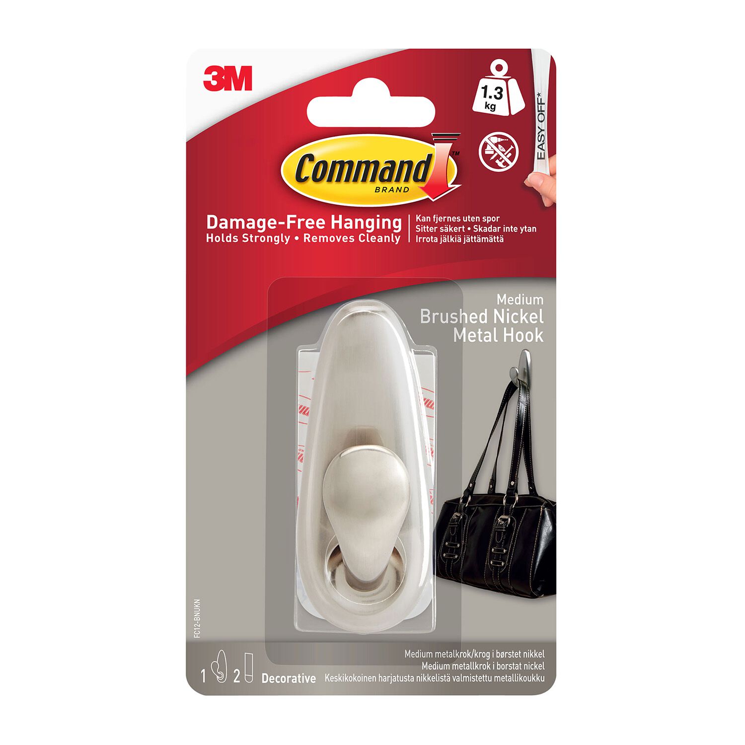 Command Medium Classic Brushed Nickel Metal Hook