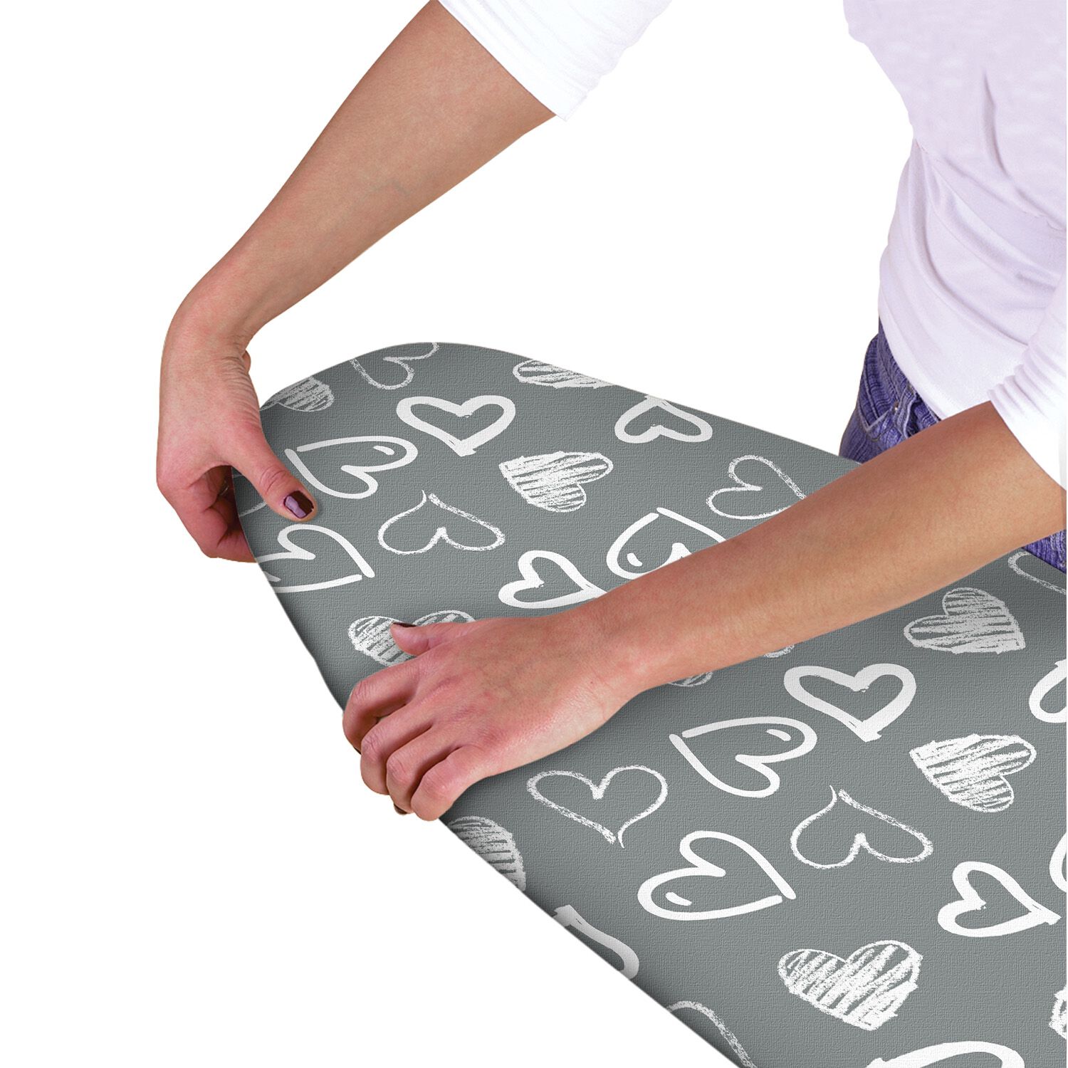 Country Club Ironing Cover - Grey Hearts