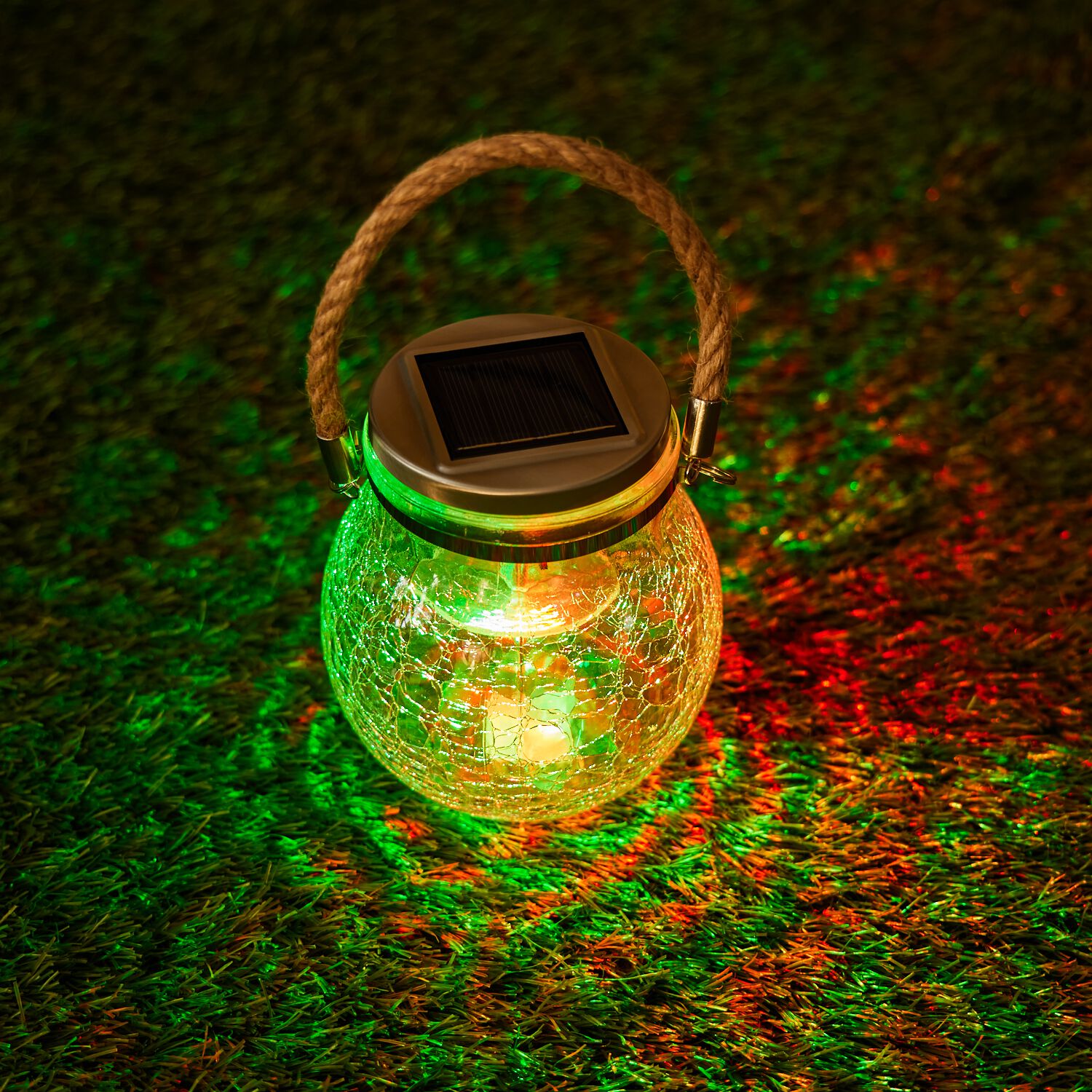 Crackle Glass Hanging Solar Lantern
