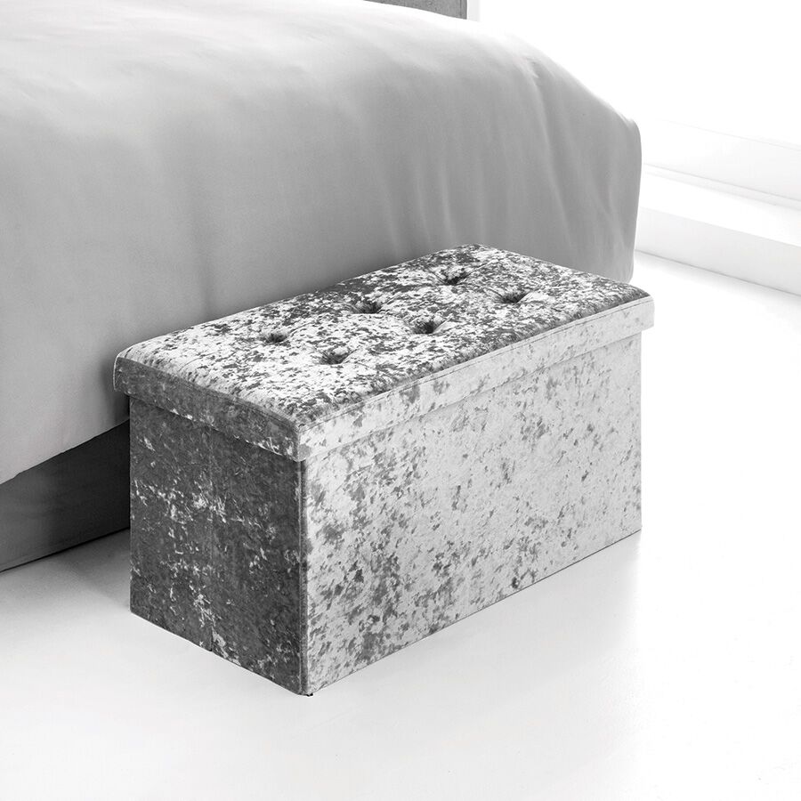 Crushed Silver Storage Bench Ottoman