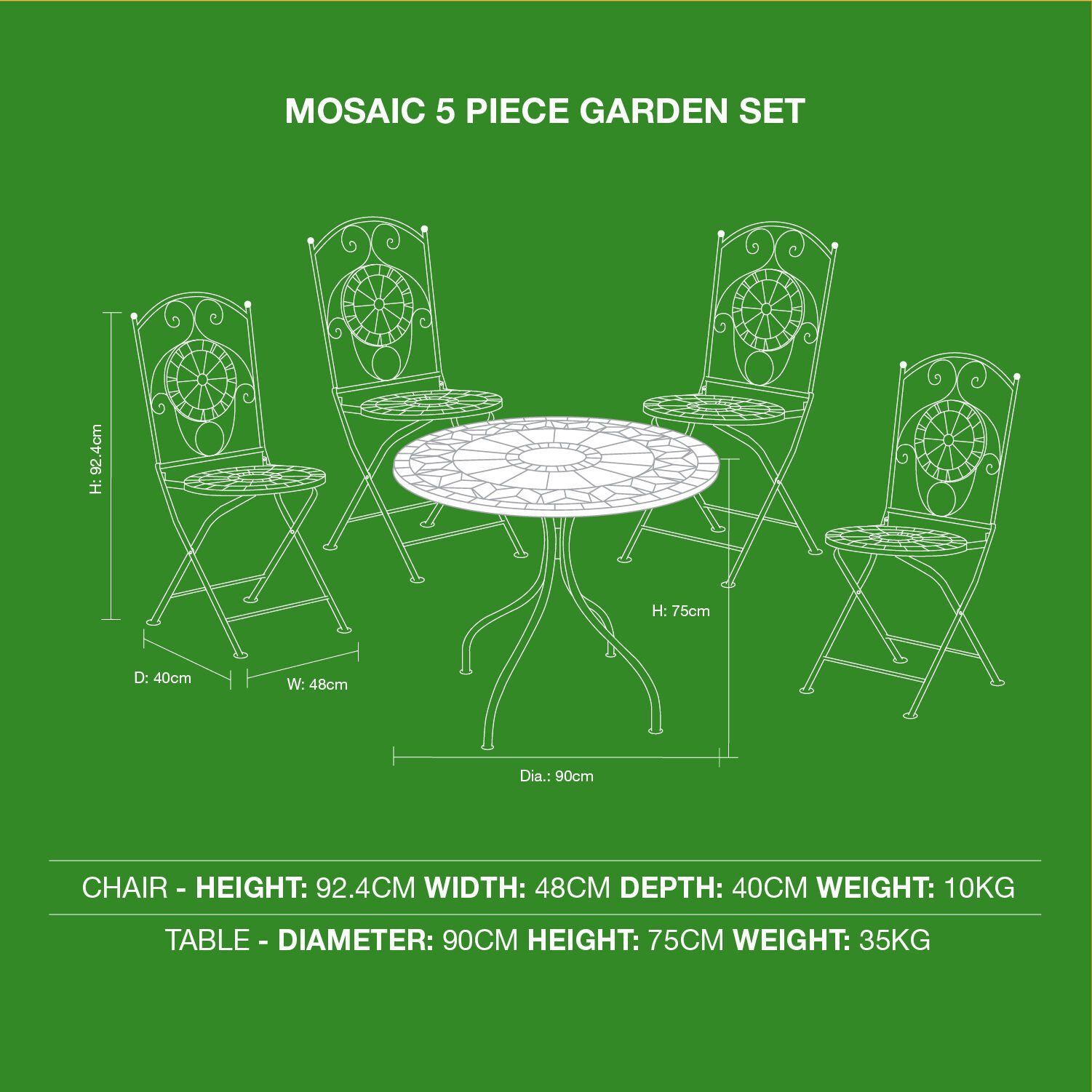 Diamond Mosaic Bistro Set 5 Piece