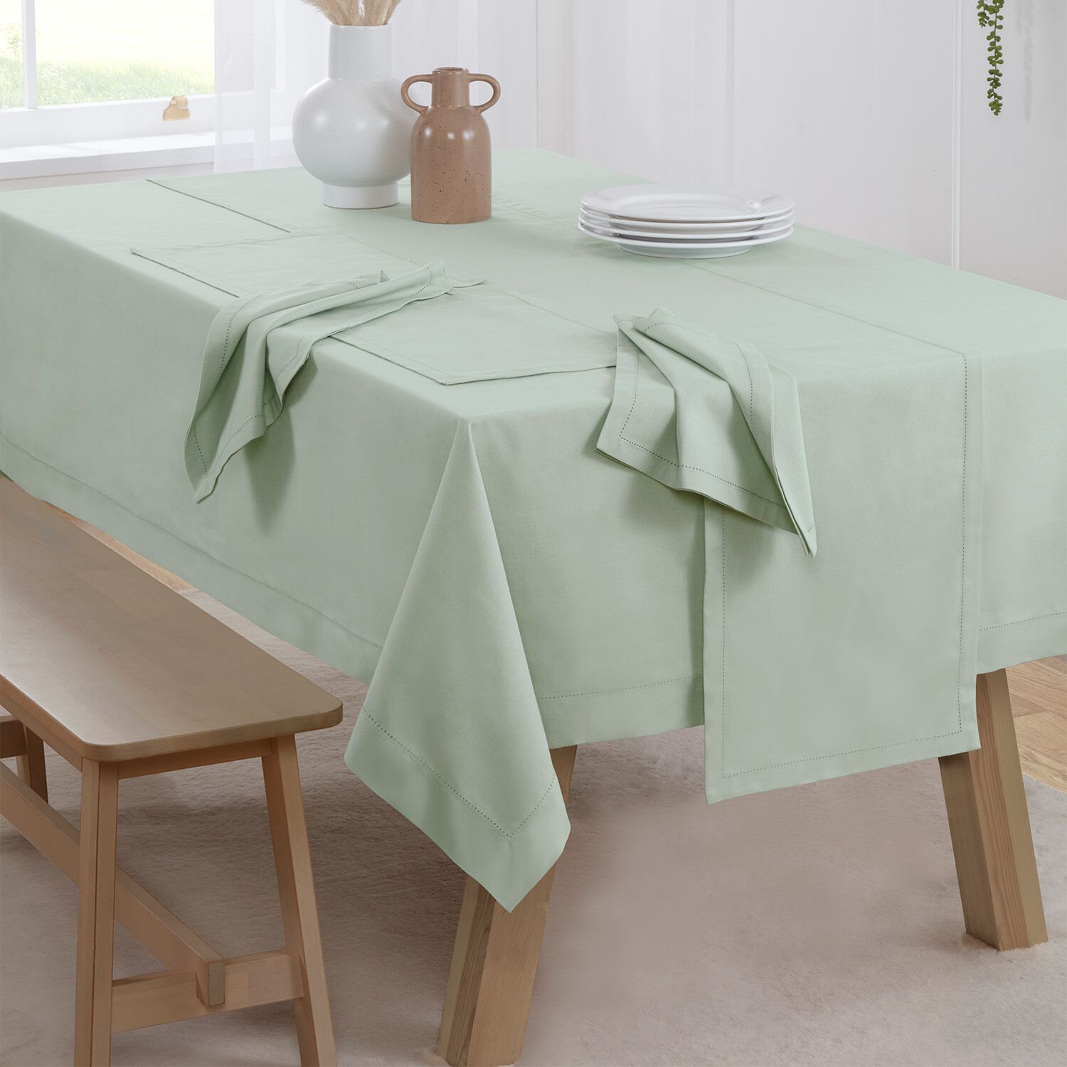 Dobby Stitch Duck Egg Table Cloth 160x183cm