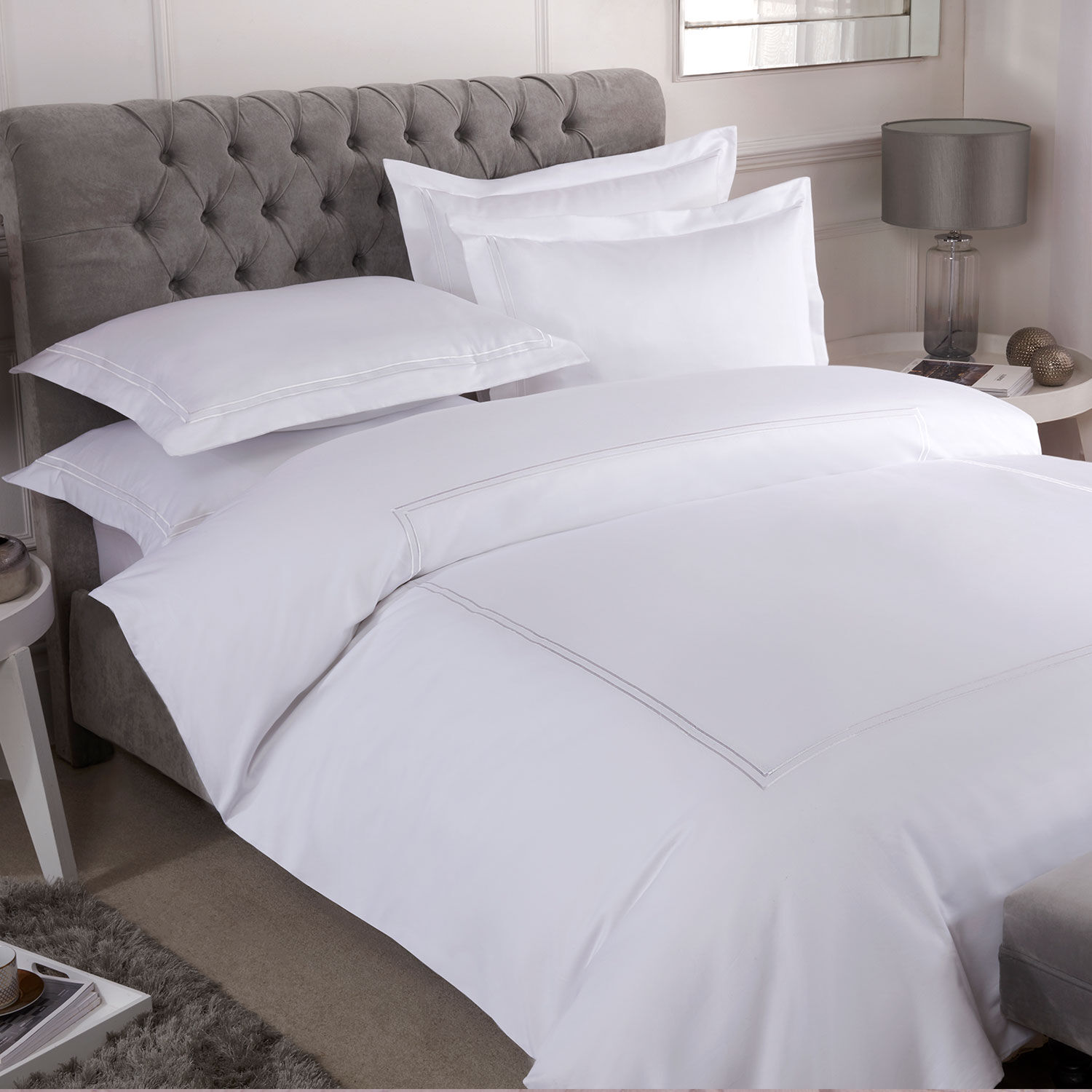 KING SIZE DUVET COVER Double Stitch White 1000tc
