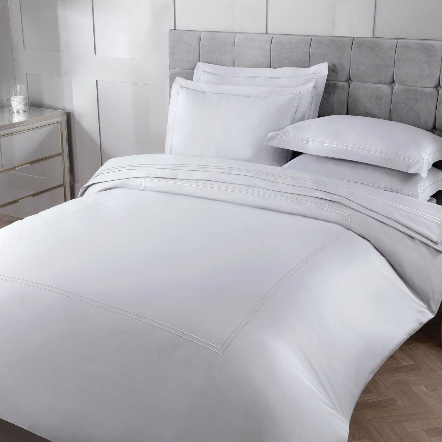 SINGLE DUVET COVER Double Stitch Silver 500tc