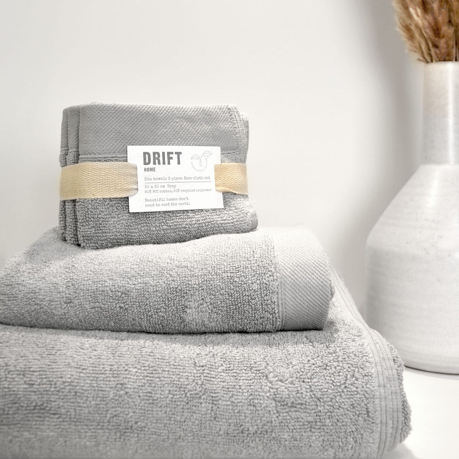 ABODE ECO GREY 3PK Face Towel