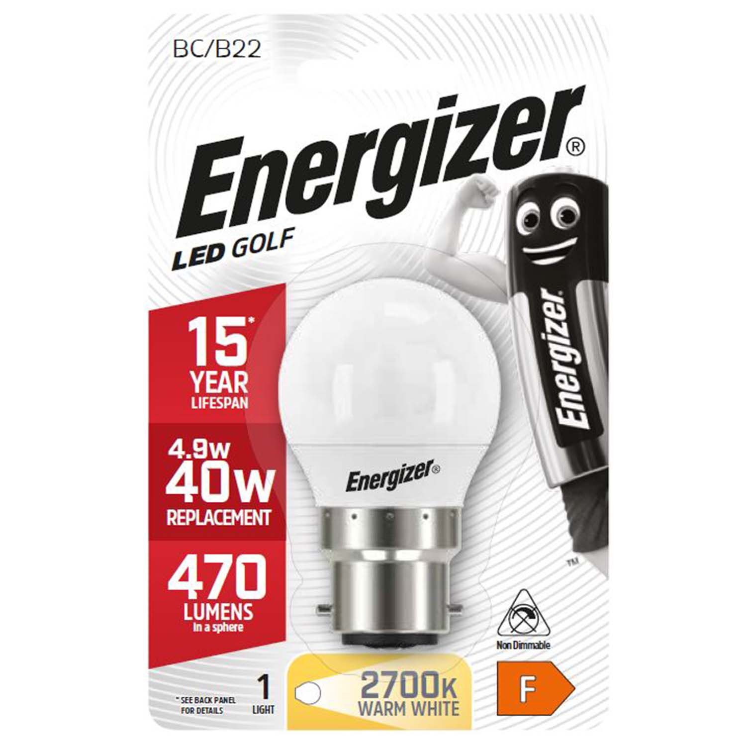 Energizer B22 LED Golf Bulb Opal 5.9W (EQ40W)