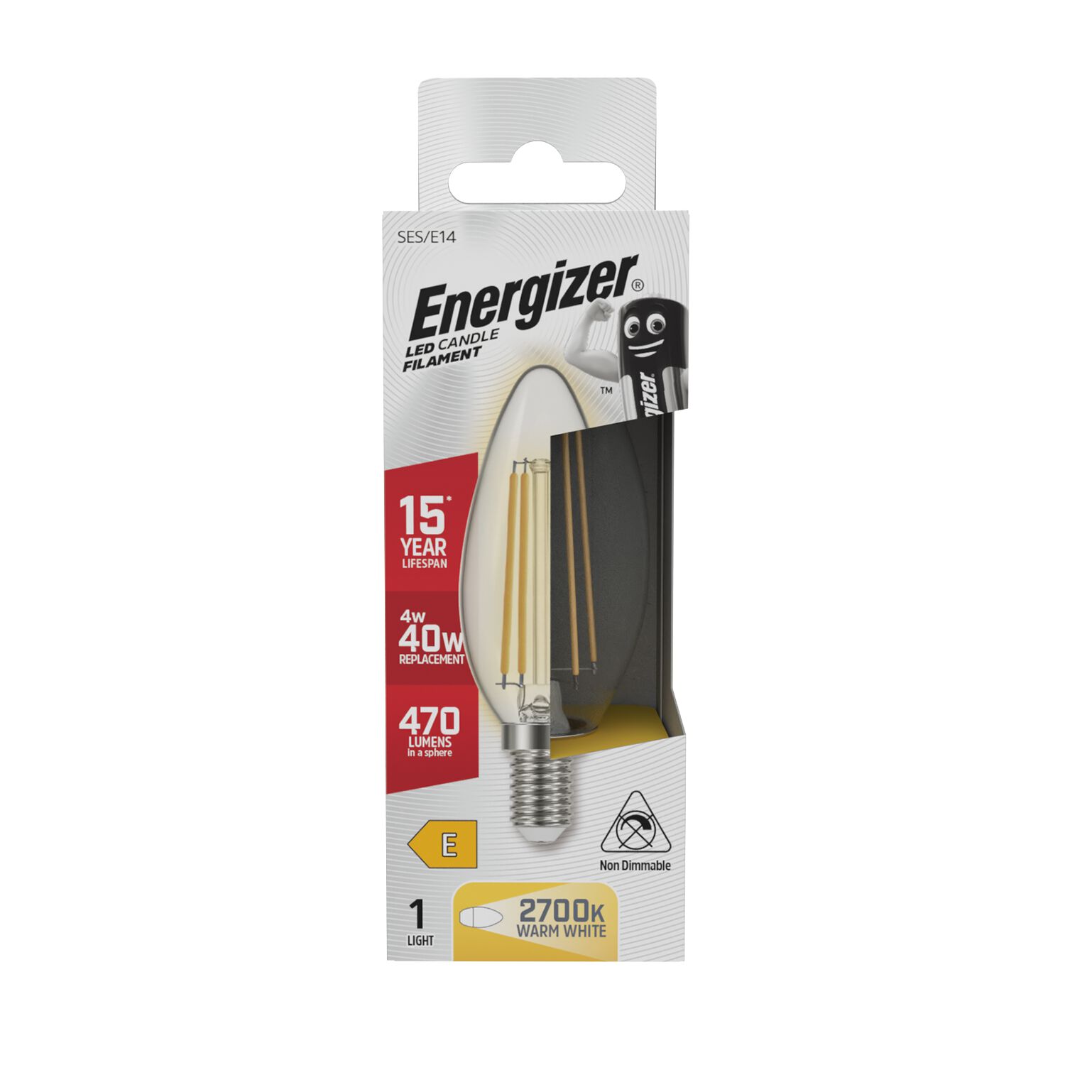 Energizer E14 LED Candle Bulb Clear 4W(40W)