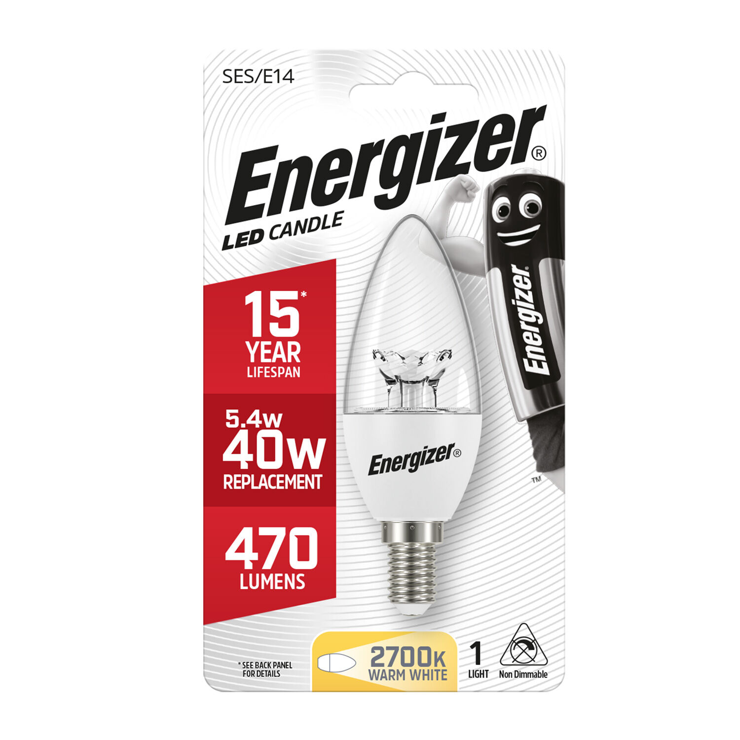 Energizer E14 LED Candle Bulb Clear 5.9W (EQ40W)