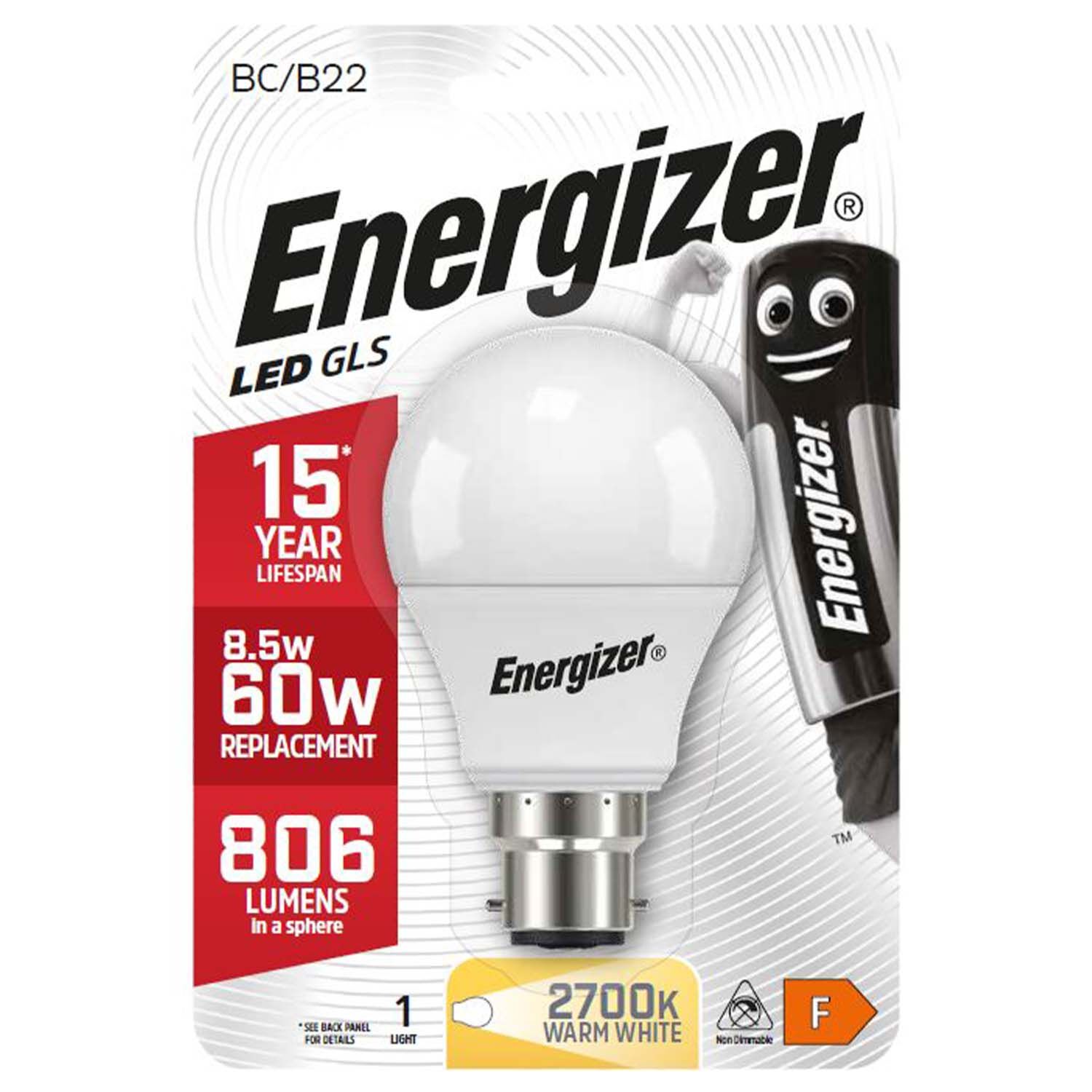 Energizer GLS B22 LED Bulb Opal 9.2W (EQ60W)