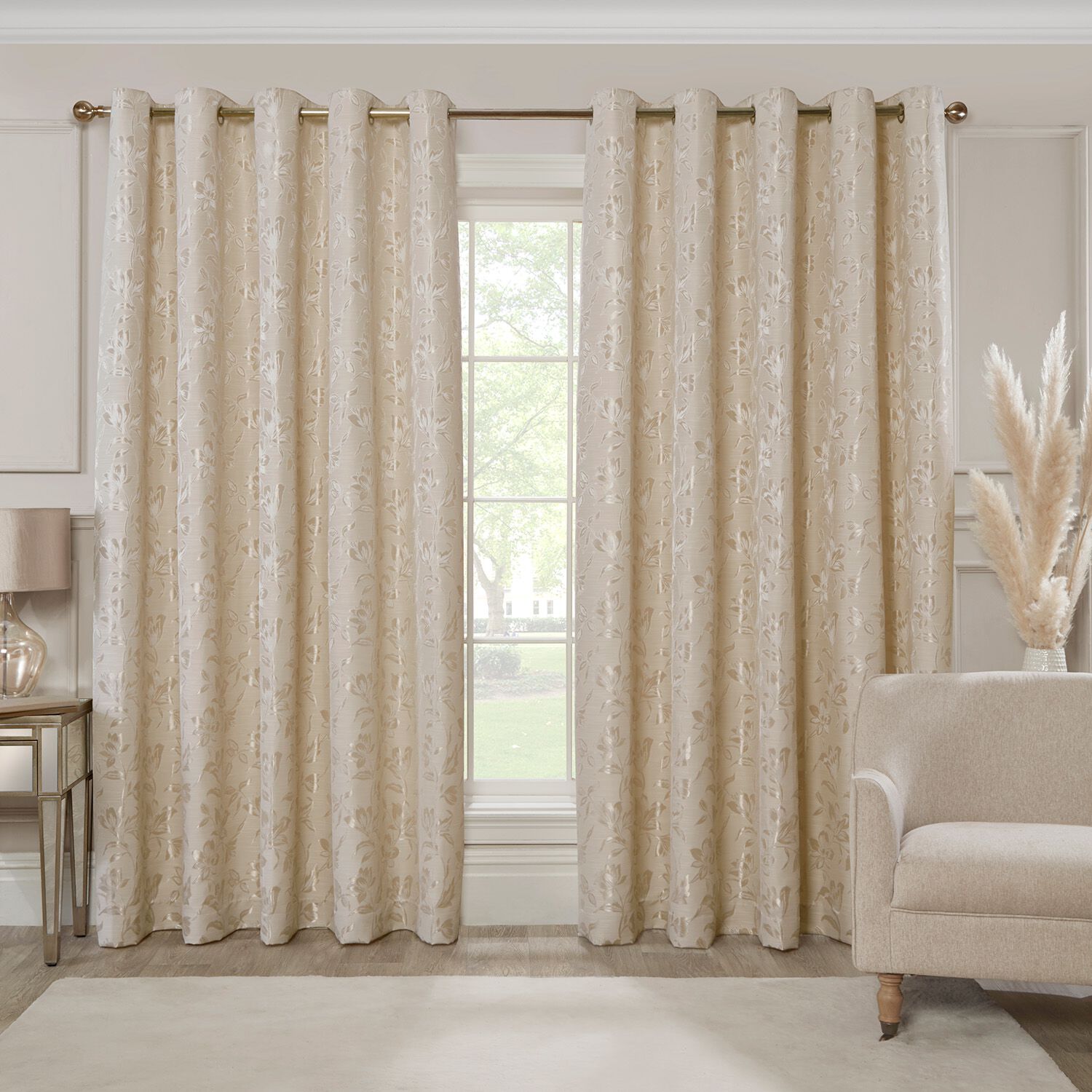 FLORAL JACQUARD SAND 132x90 Curtain