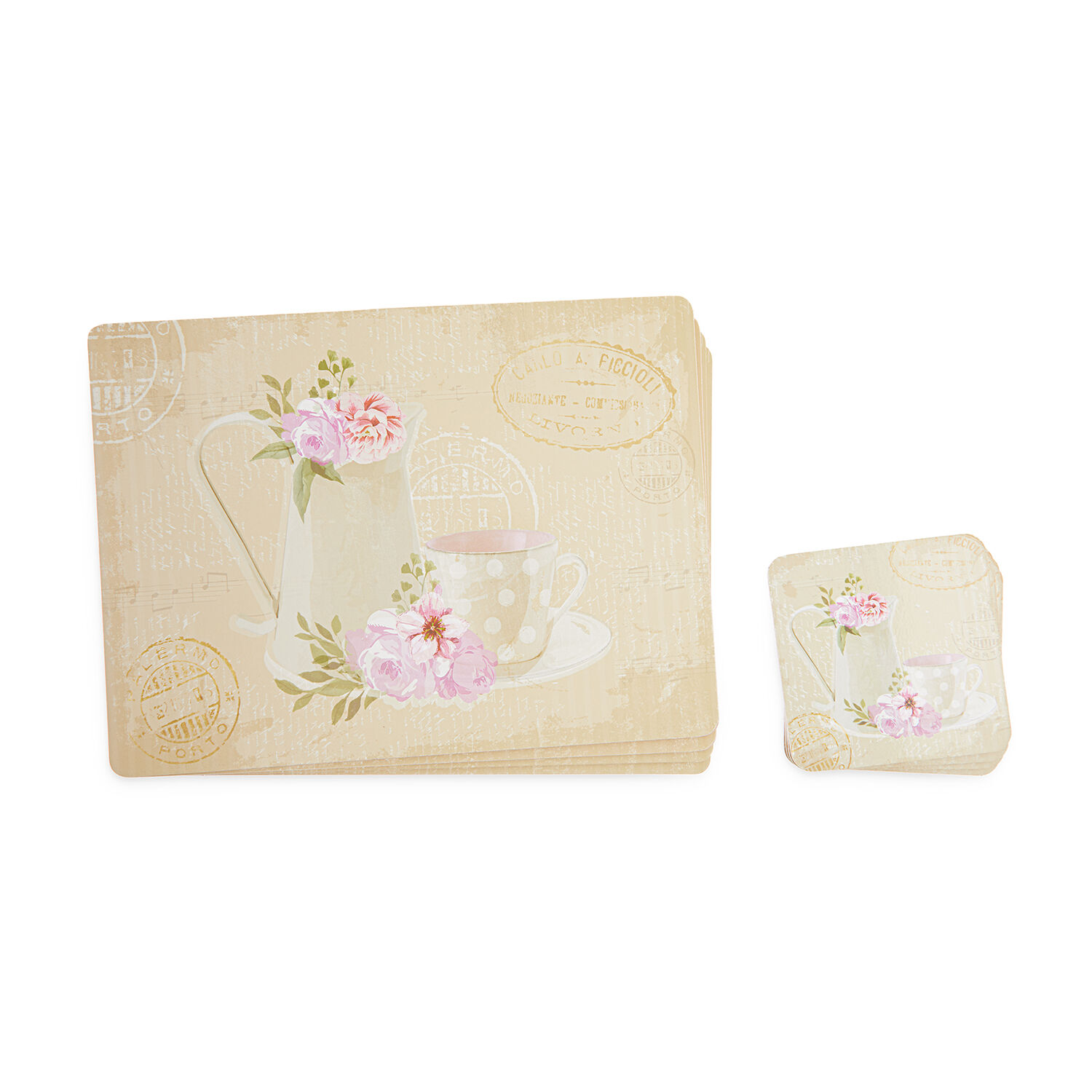 Floral Tea Cup & Jug Mats & Coasters 4 Pack