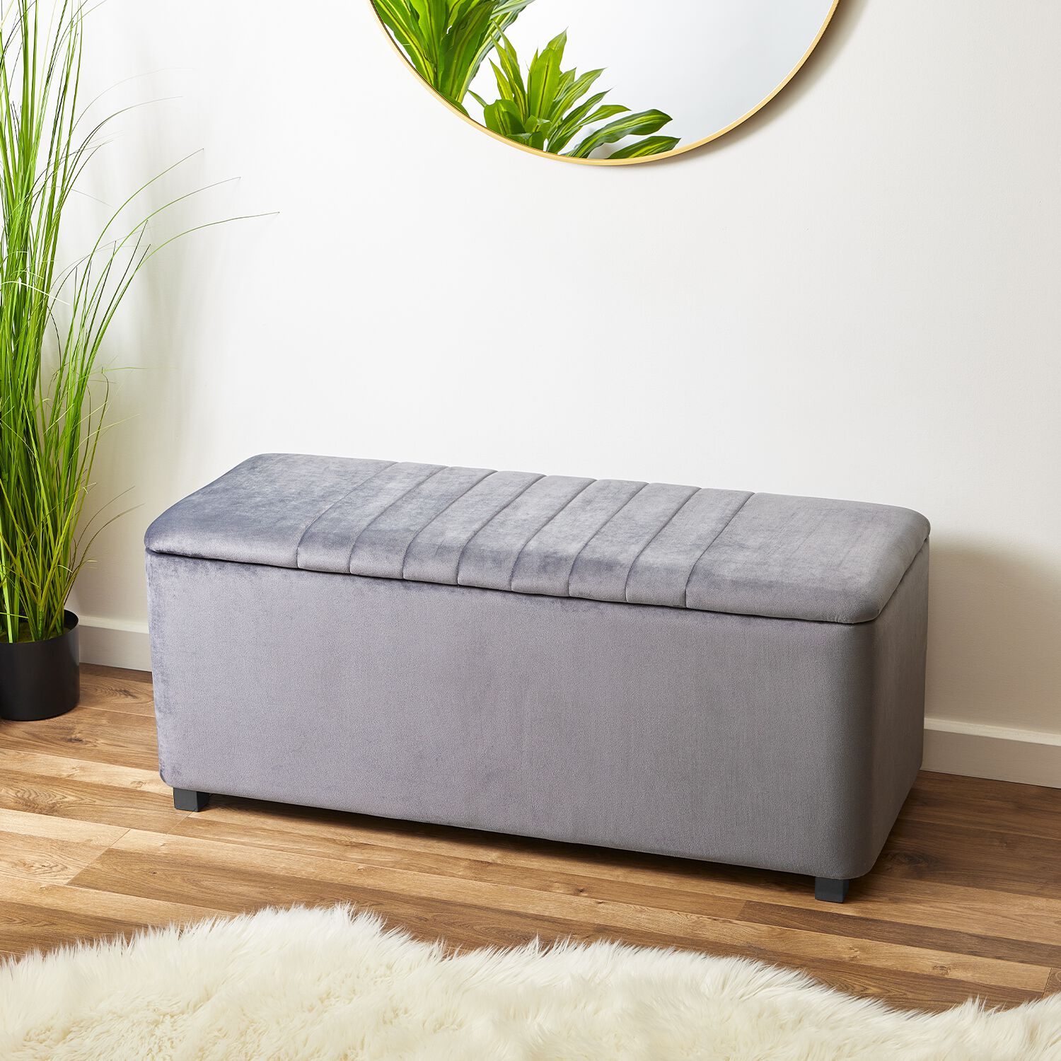 Large Grey Velvet Storage Ottoman