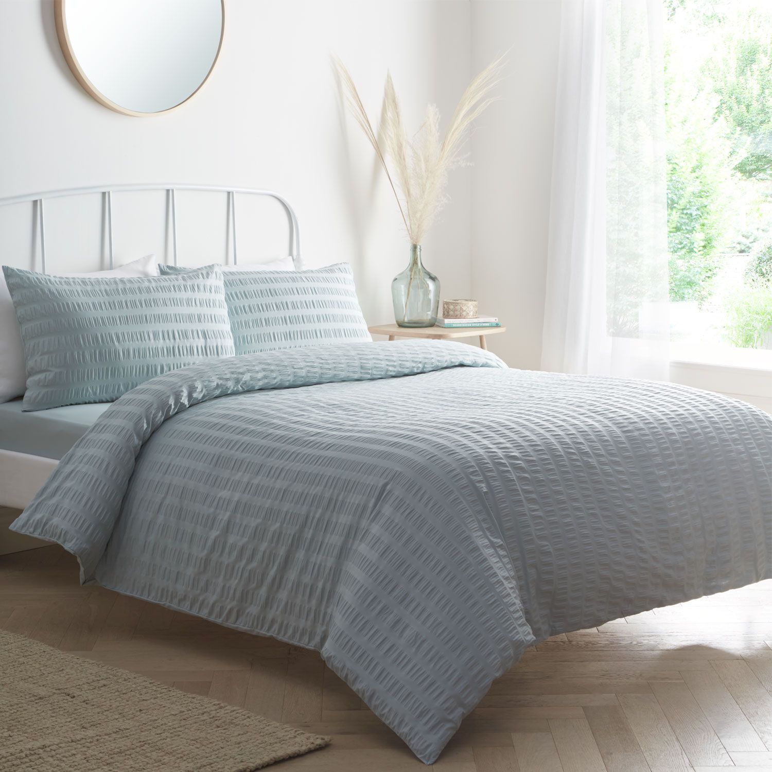 SUPER KING SIZE DUVET Luxury Percale Seersucker Duck Egg