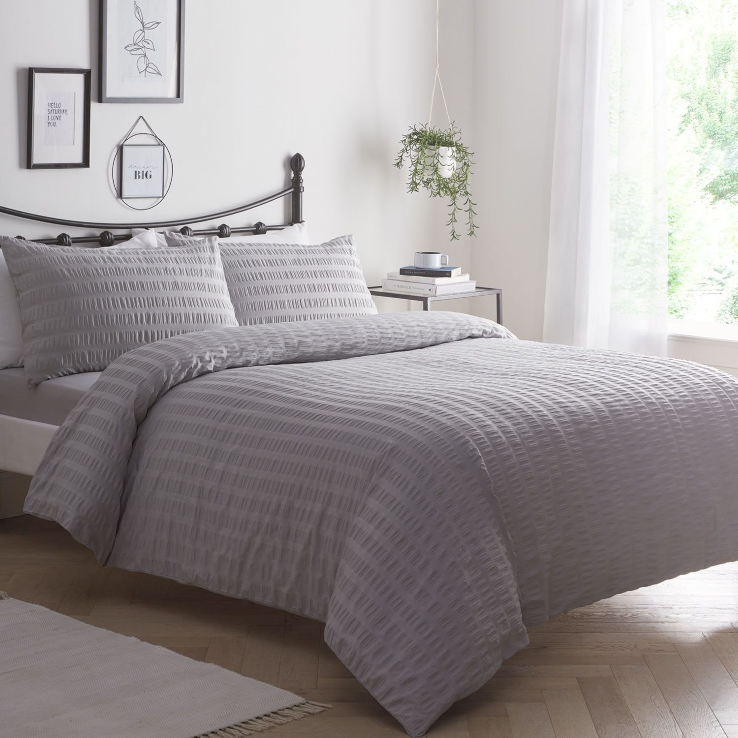 SUPER KING SIZE DUVET Luxury Percale Seersucker Ice Grey