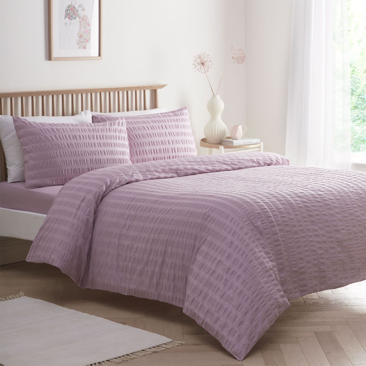 KING SIZE DUVET COVER Luxury Percale Seersucker Lilac