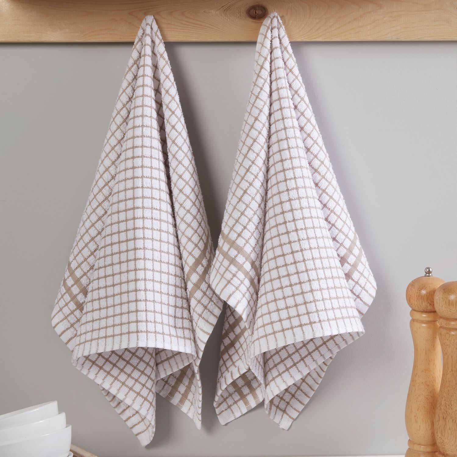 Mono Check Tea Towels 2 Pack - Natural