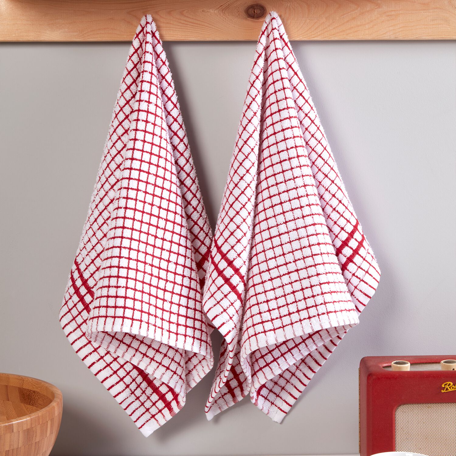 Mono Check Tea Towels 2 Pack - Red