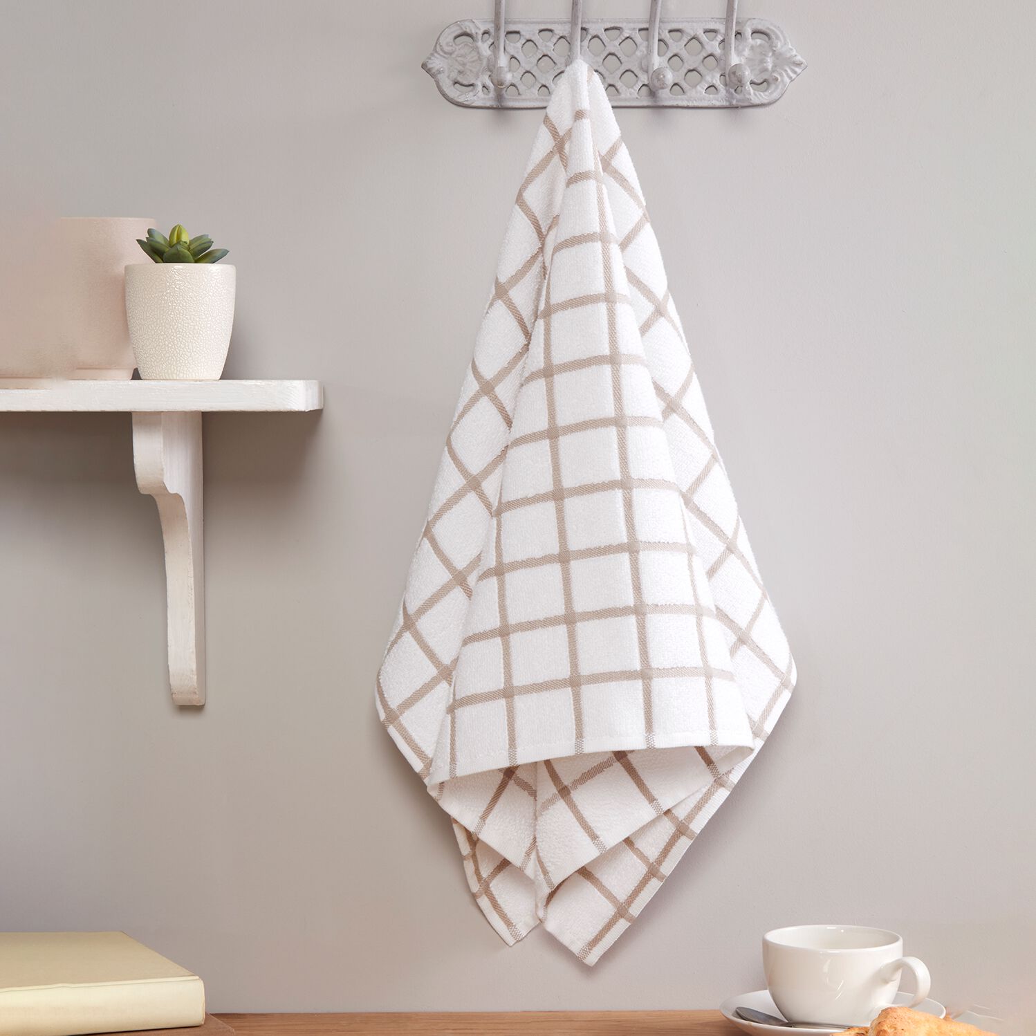 Multi Check Tea Towel - Mocha