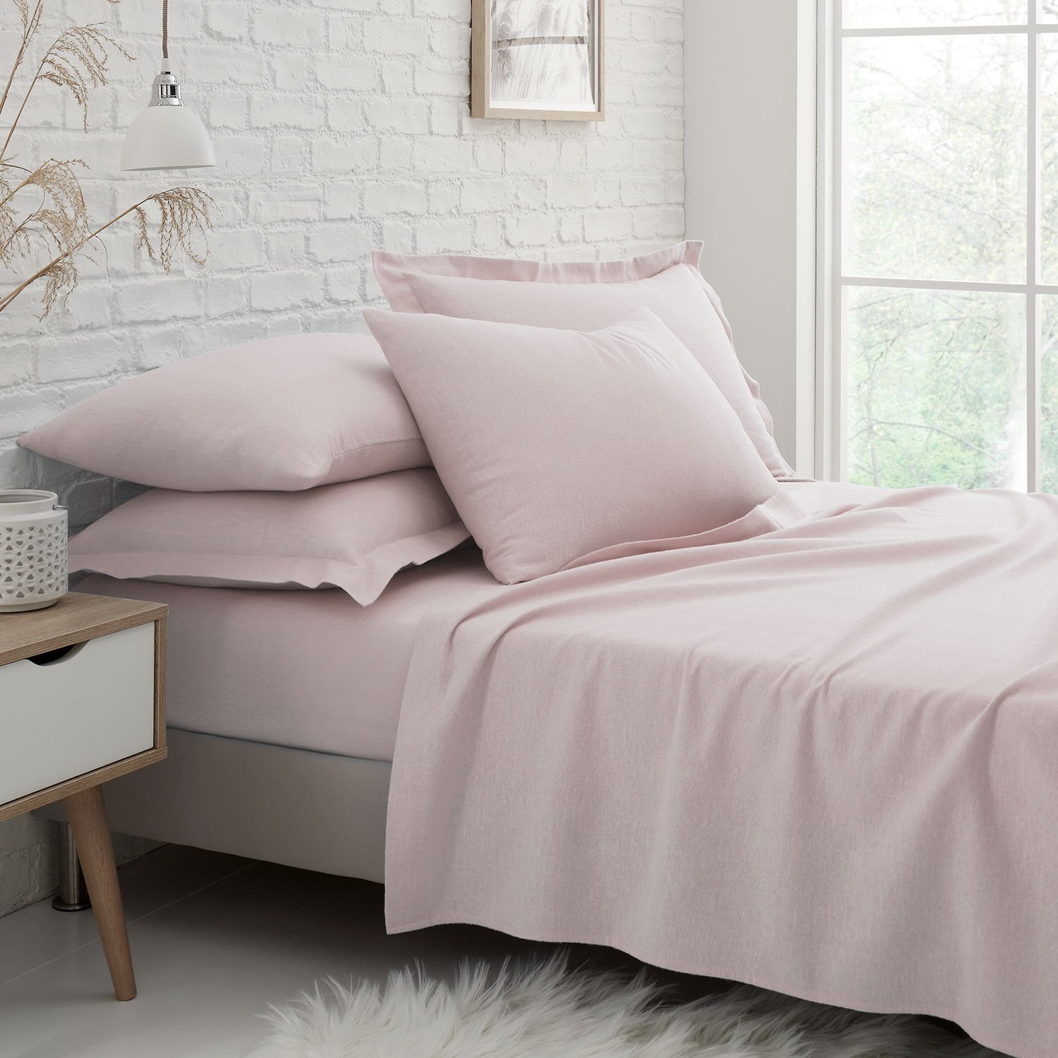 Single Fitted Sheet Brushed Cotton - Pink